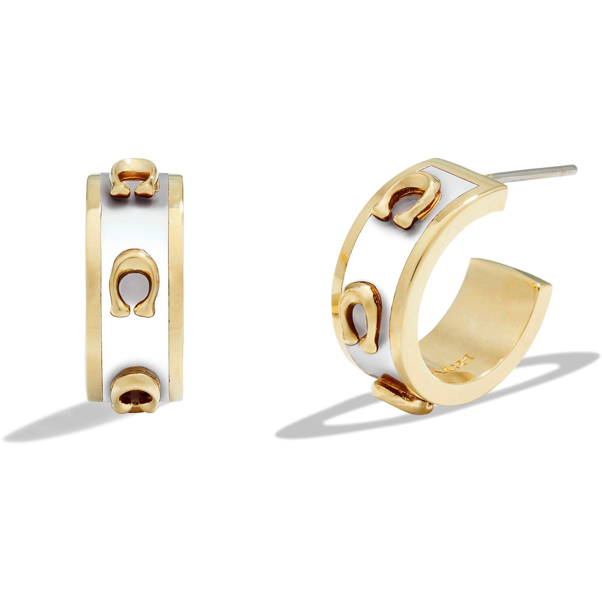 GOLD - Coach - COACH SIGNATURE ENAMEL HOOP EARRINGS - 1