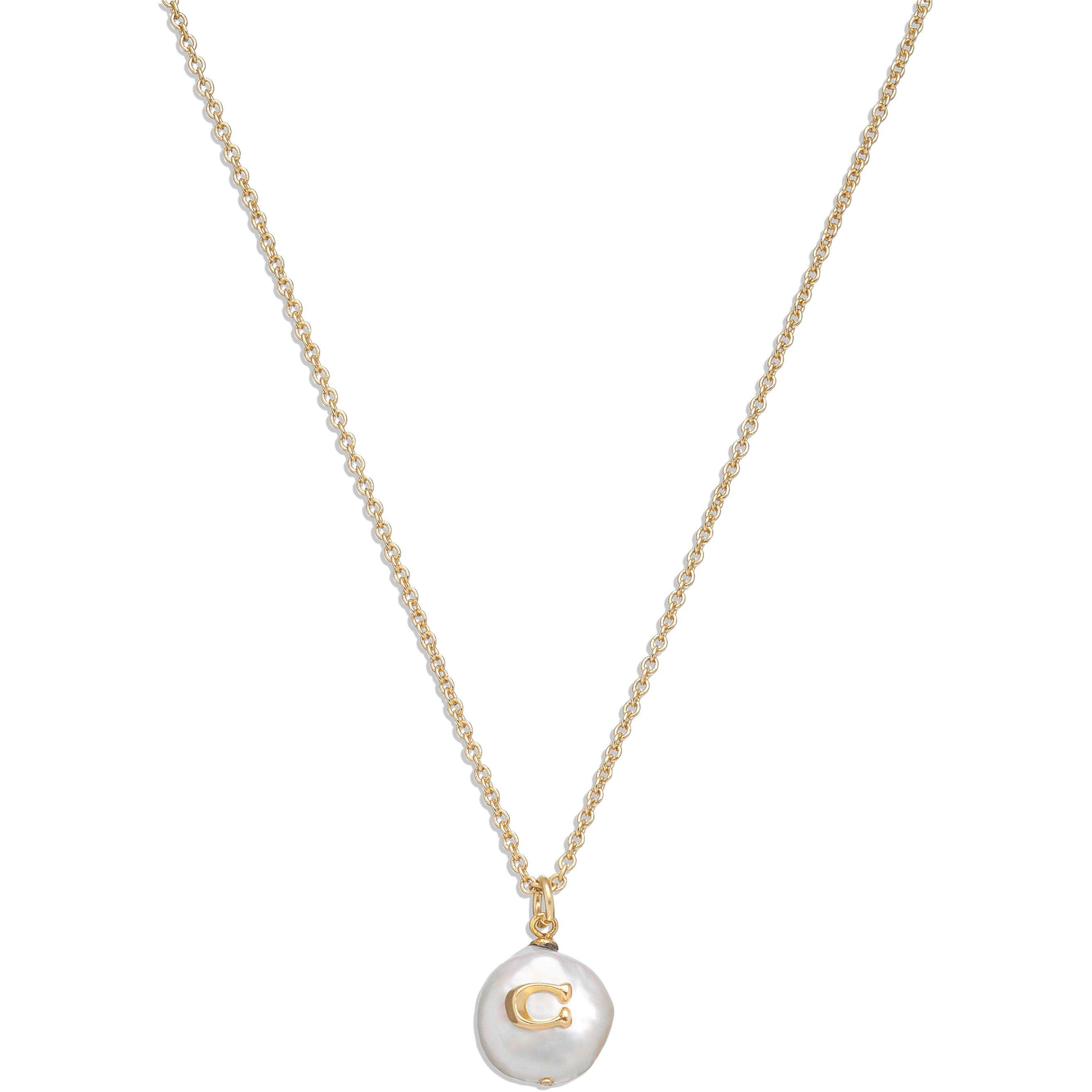 Coach COACH PEARL ROUND PENDANT NECKLACE - GOLD
