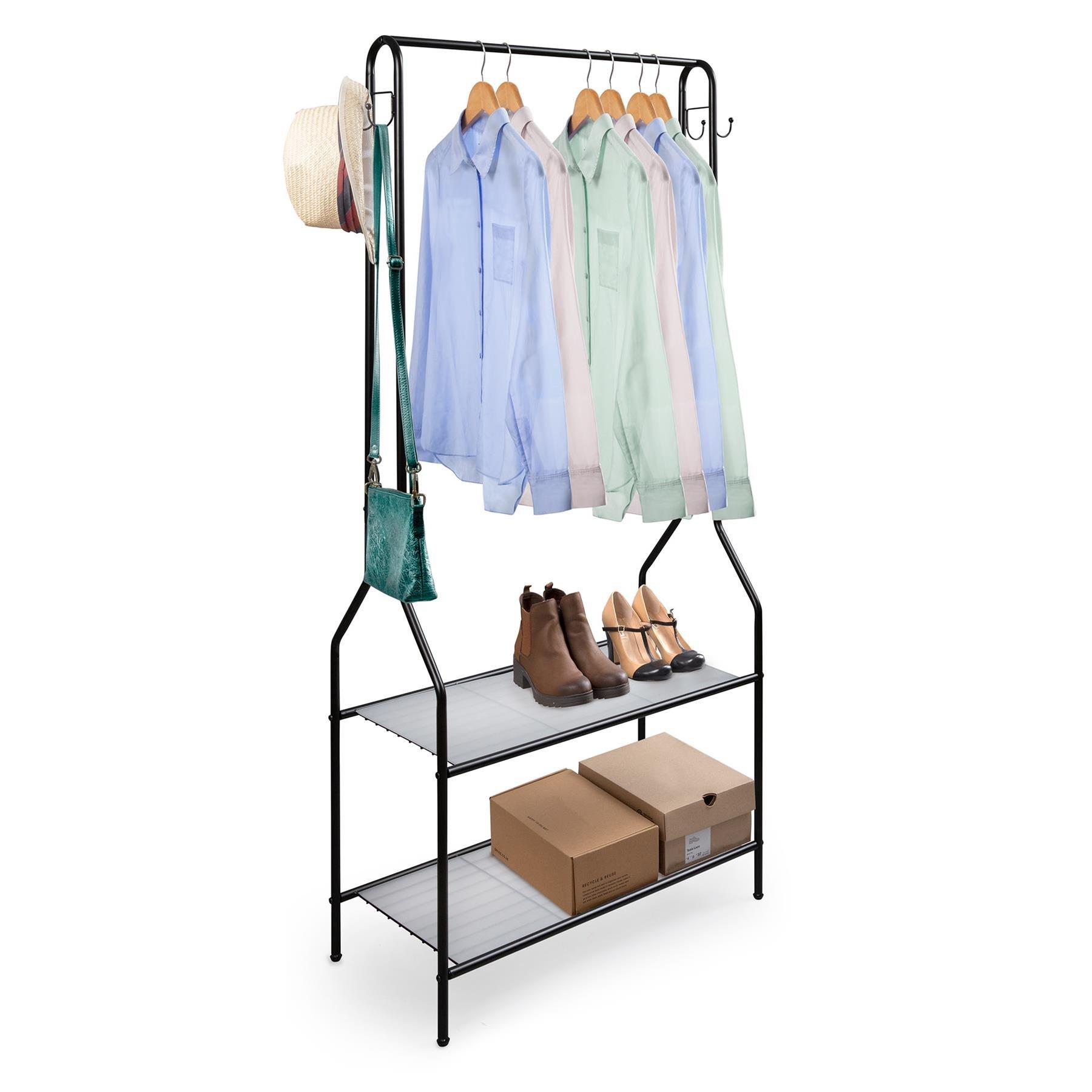 House Of Home  Clothes Stand Two Shelves In Powder Coat Black