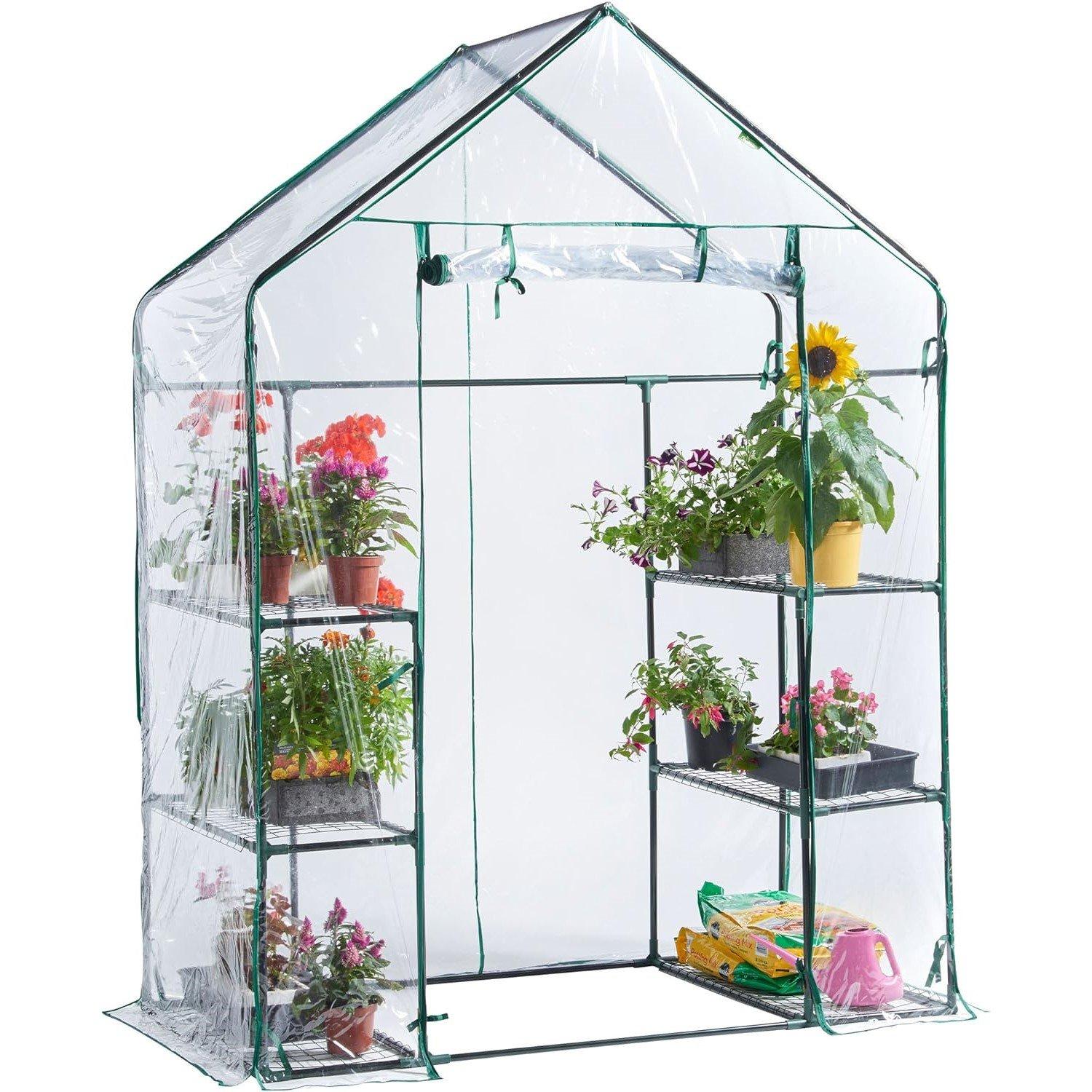 Clear - VonHaus - VonHaus Walk In Greenhouse – 6 Shelves - 1