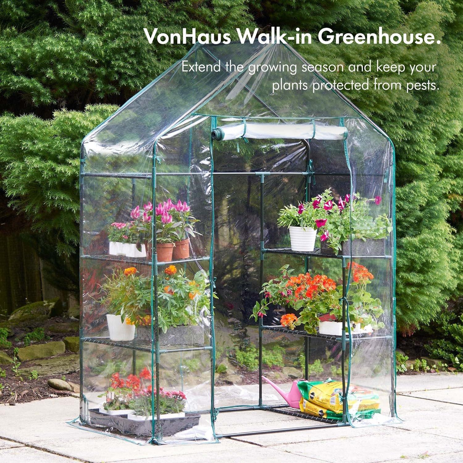 Clear - VonHaus - VonHaus Walk In Greenhouse – 6 Shelves - 3