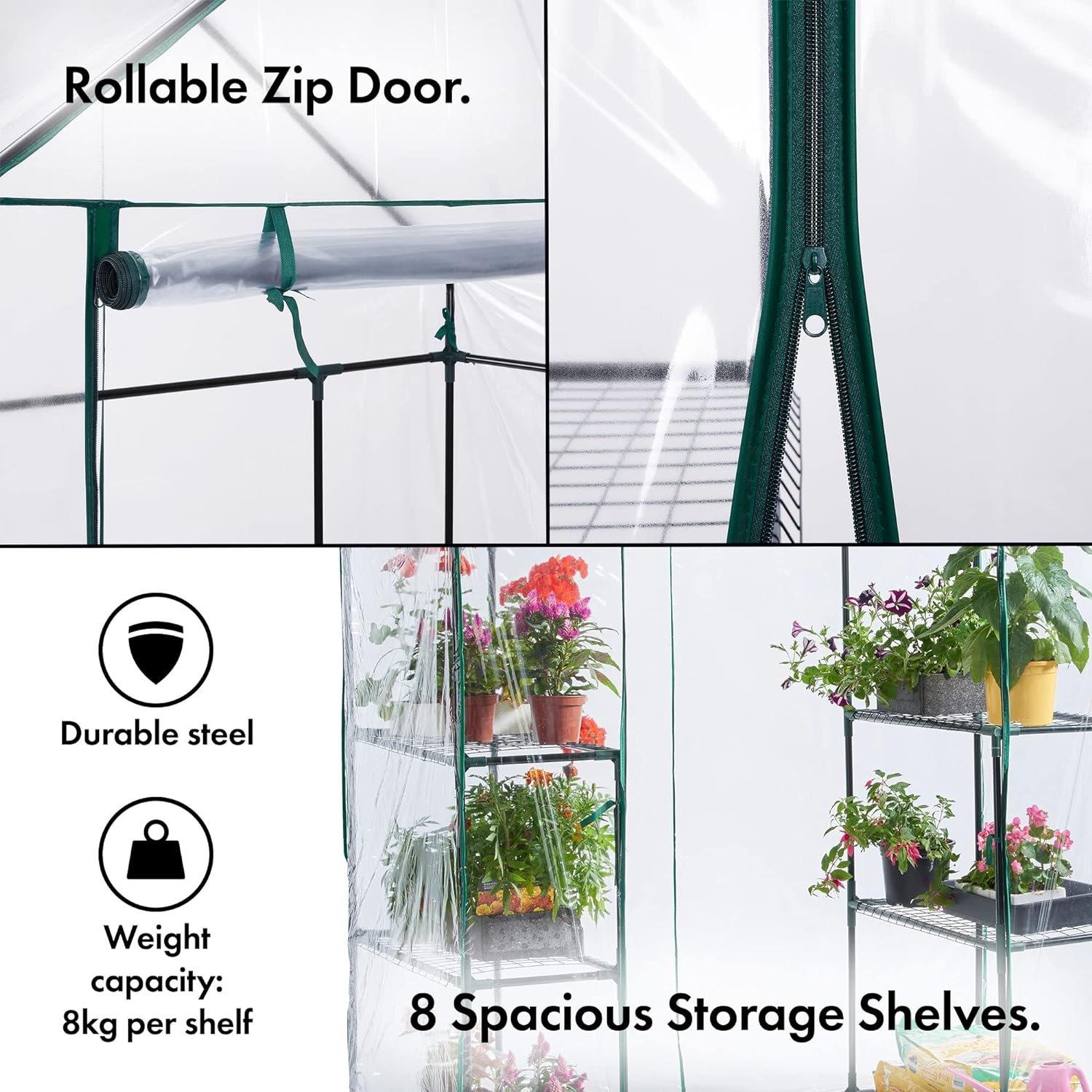 Clear - VonHaus - VonHaus Walk In Greenhouse – 6 Shelves - 4