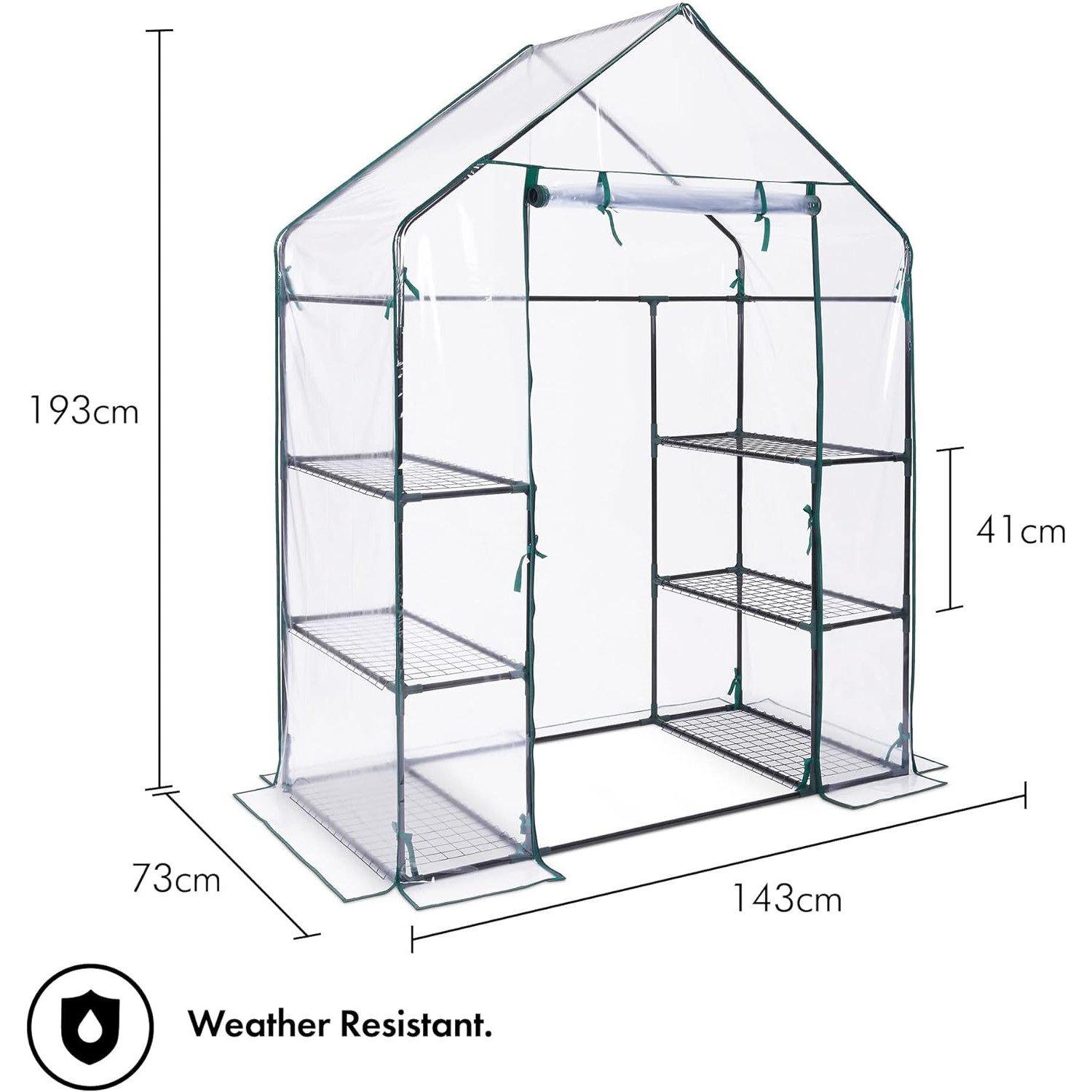 Clear - VonHaus - VonHaus Walk In Greenhouse – 6 Shelves - 6