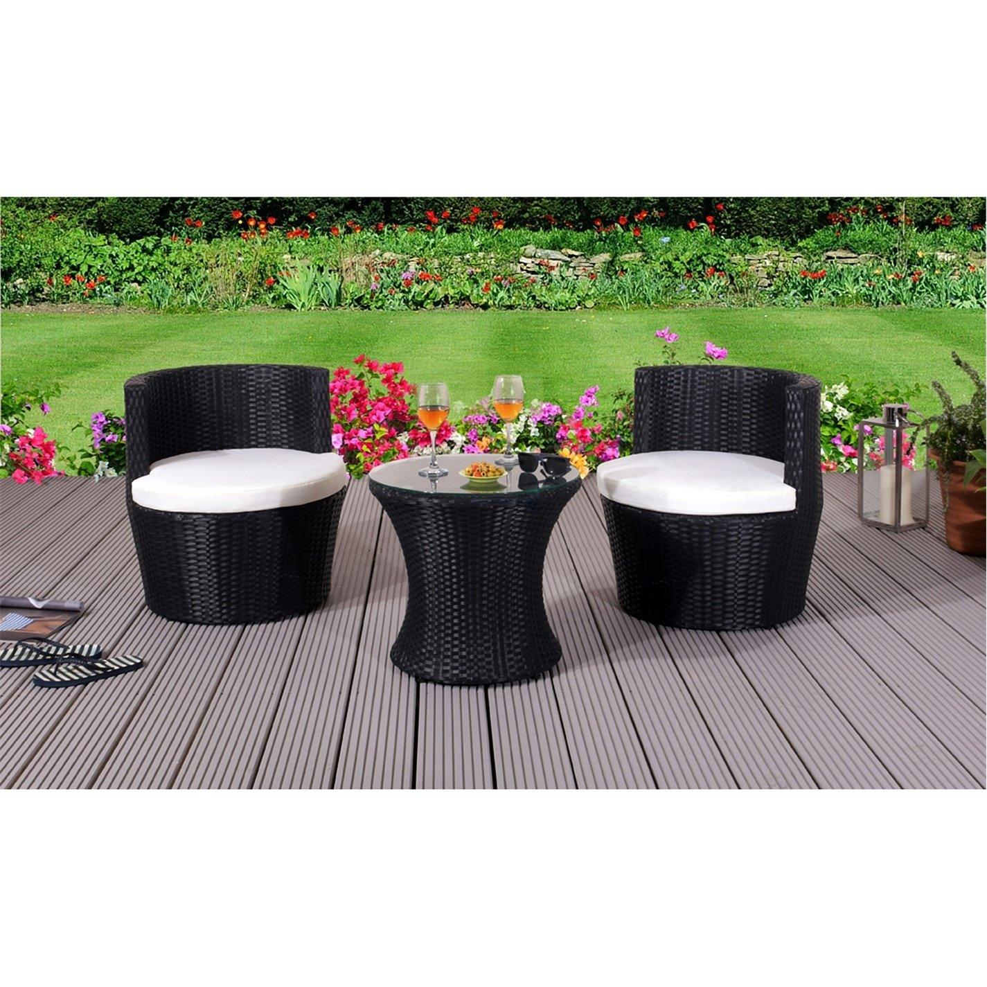 Black - Comfy Living - 3 Piece Rattan Stackable Bistro Set - 1
