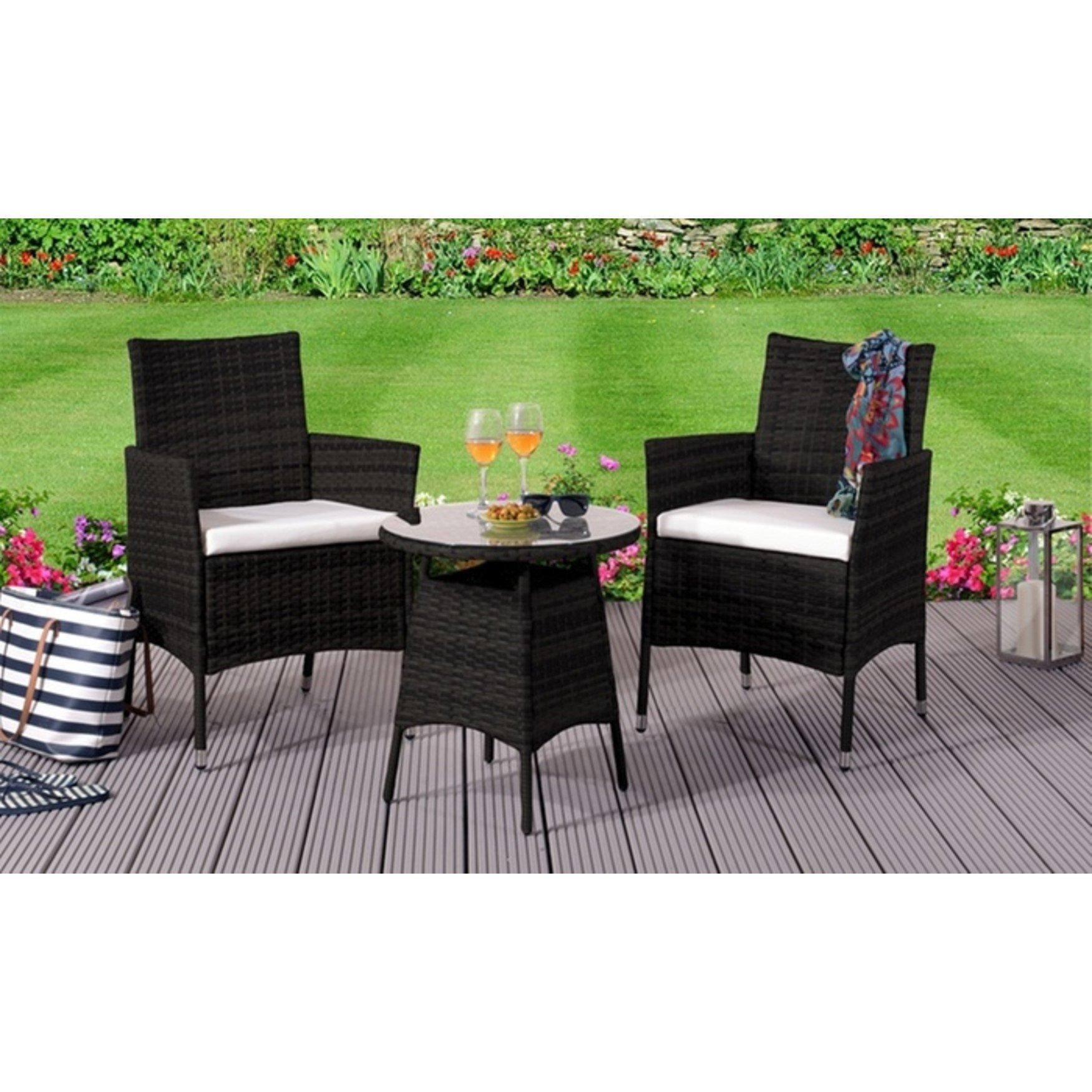 Black - Comfy Living - 3 Piece Rattan Bistro Set
