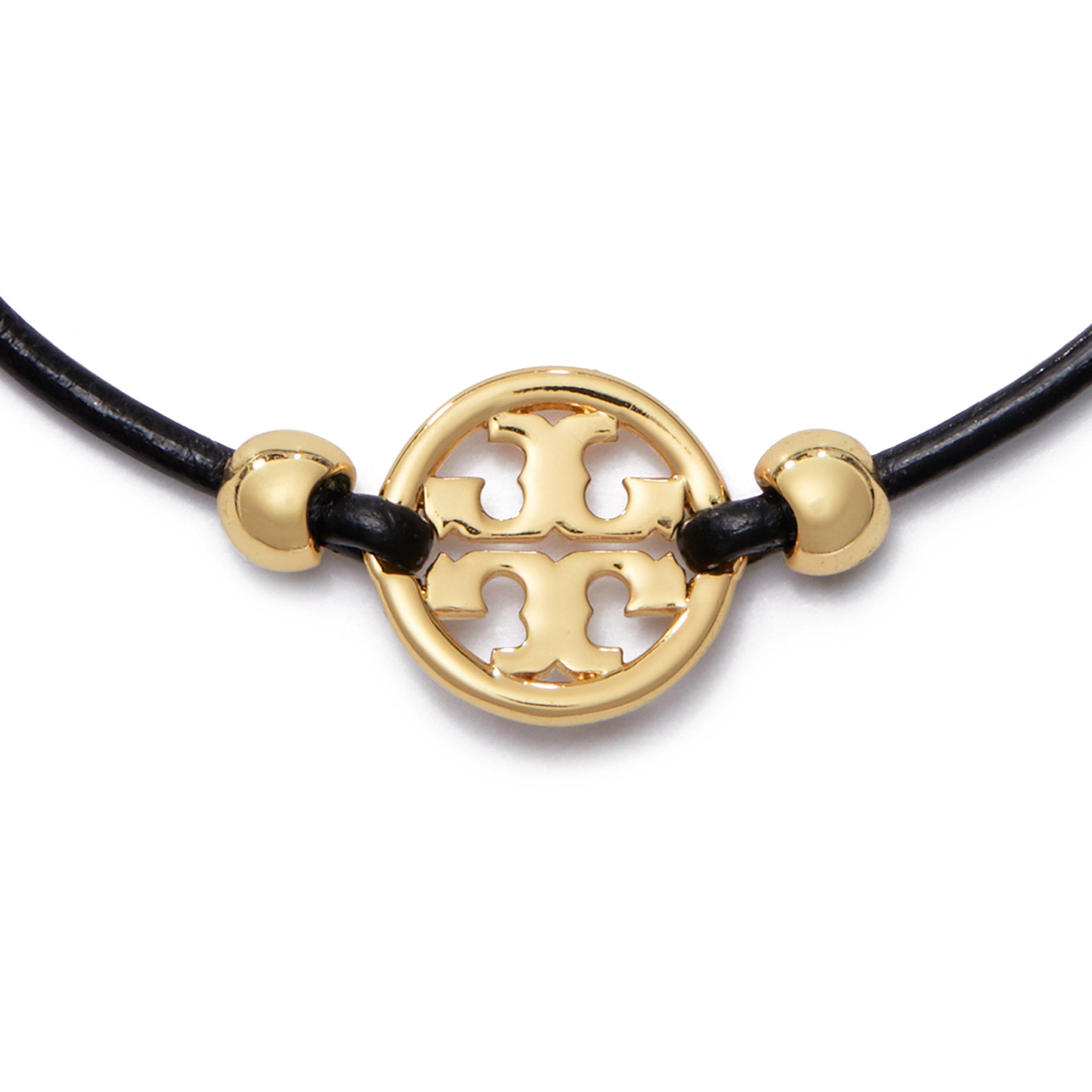 Tory Gold/Blk - Tory Burch - Women's Miller Slider Adjustable Leather Bracelet - 1
