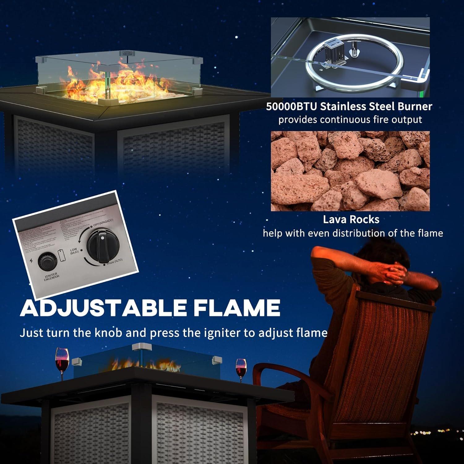 Grey - Outsunny - Square Propane Gas Fire Pit Table - 6