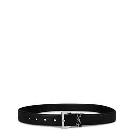 Saint Laurent Leather Cassandre Buckle Belt