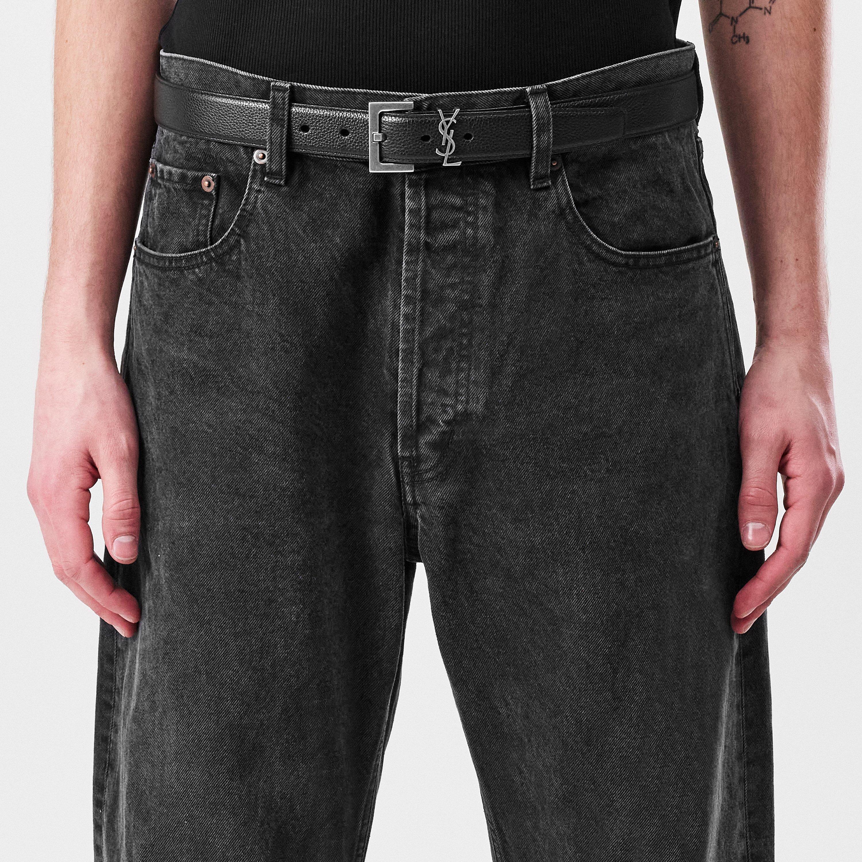 Black - Saint Laurent - Leather Cassandre Buckle Belt - 2