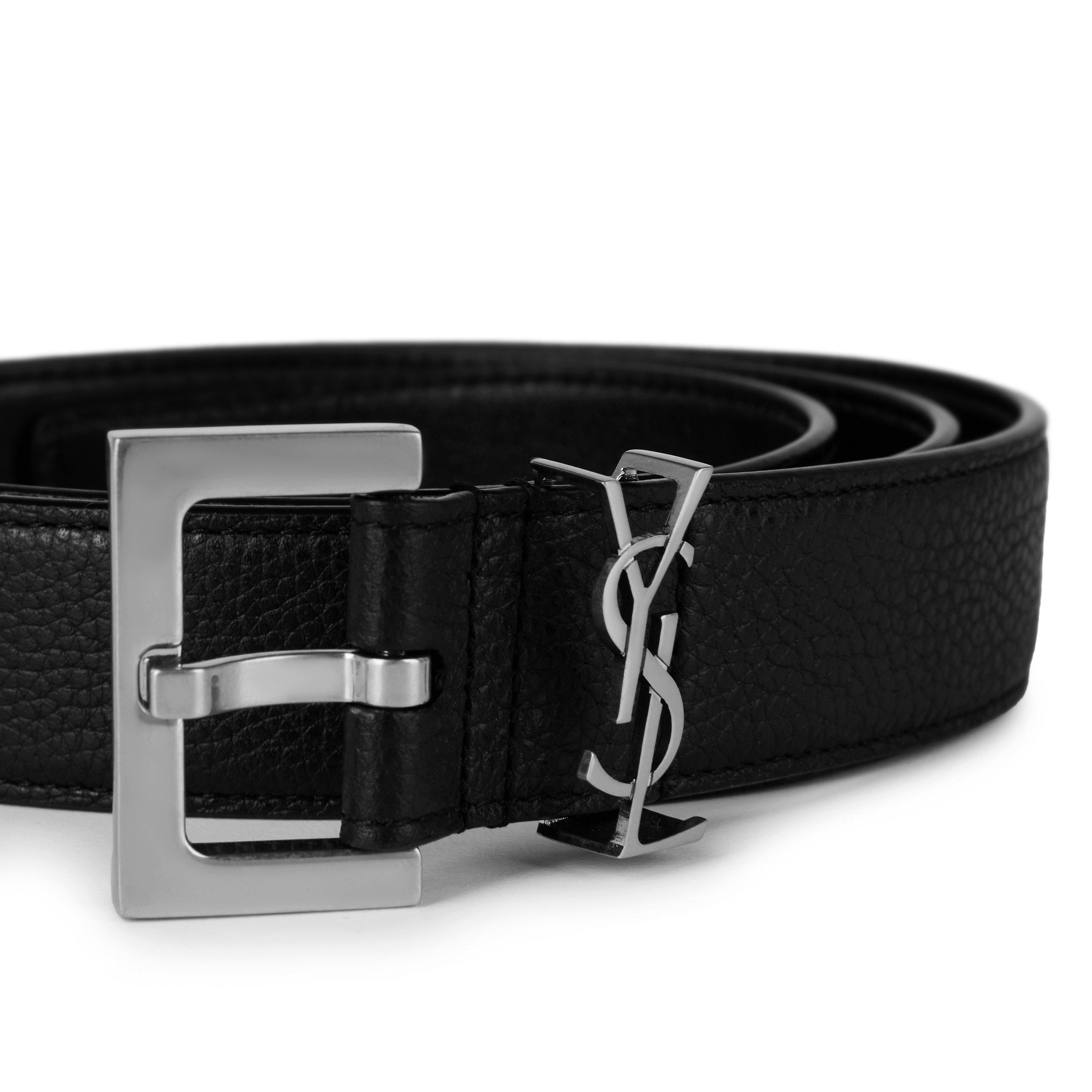Black - Saint Laurent - Leather Cassandre Buckle Belt - 4