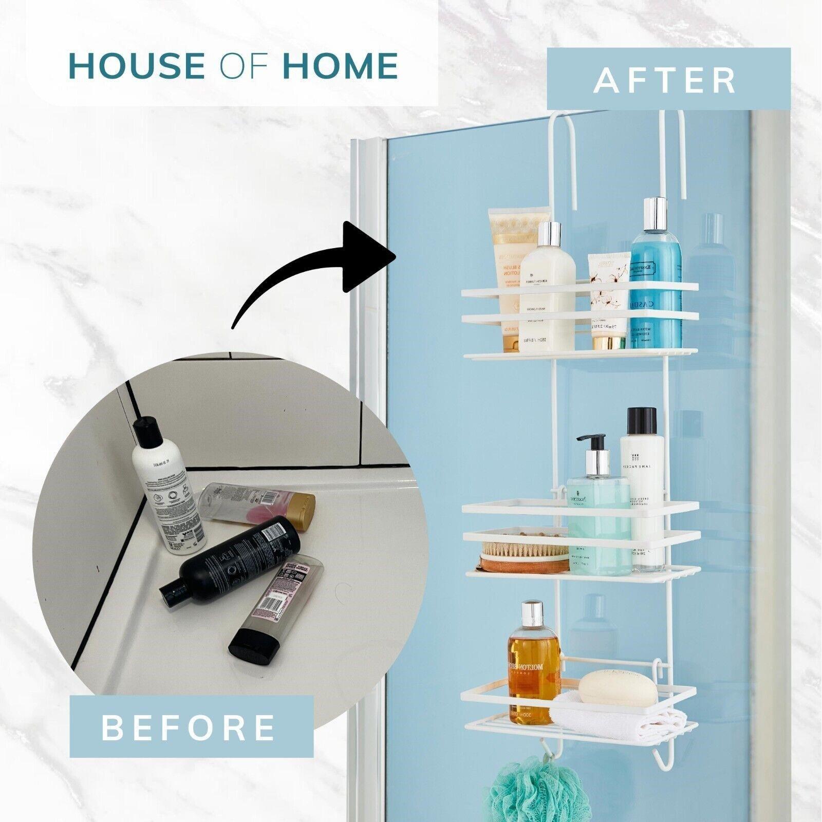 White - Homelife - 3 Tier Non Rust Hanging Shower Caddy Bathroom - 4