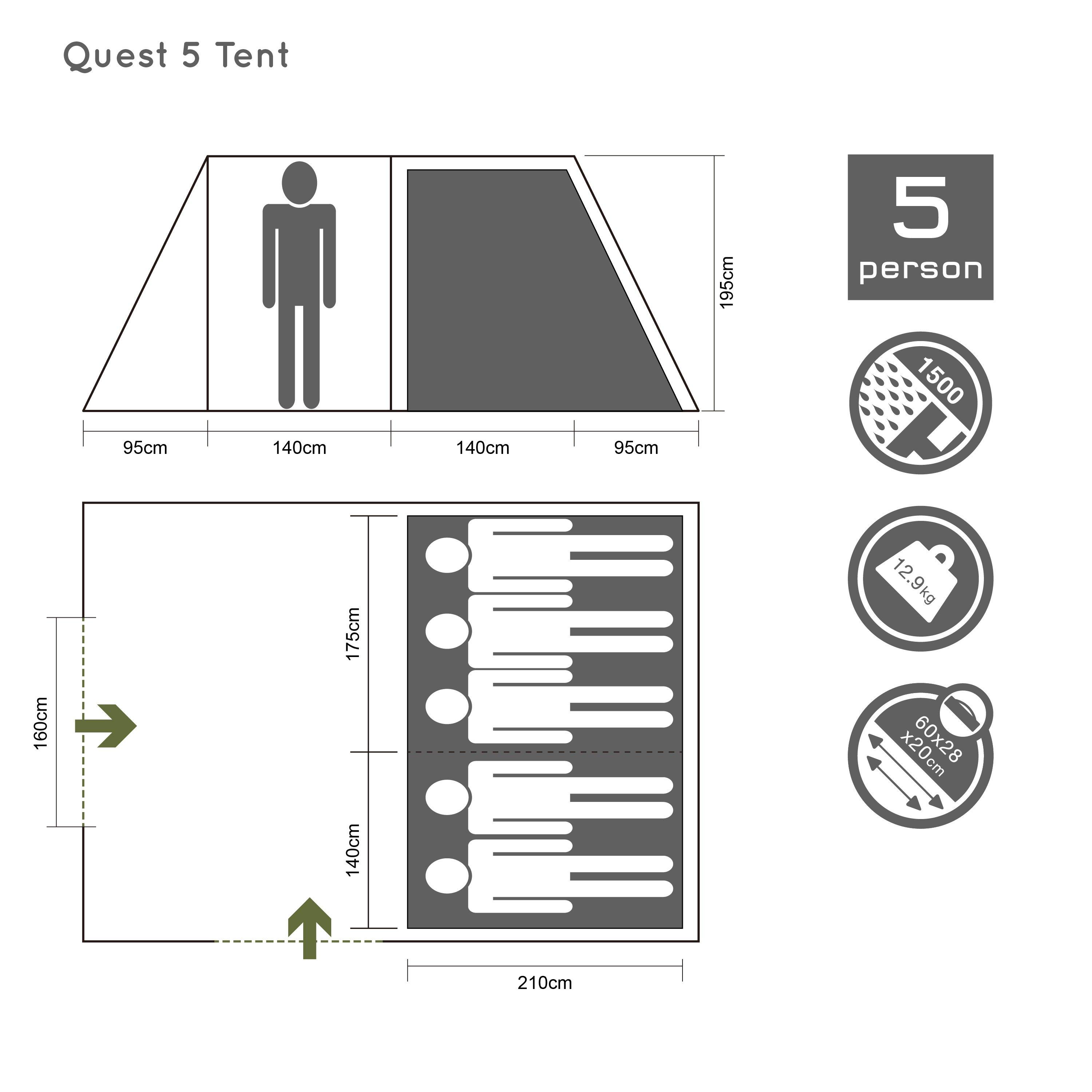 Green/Black - Gelert - Quest 5 Tent - 6