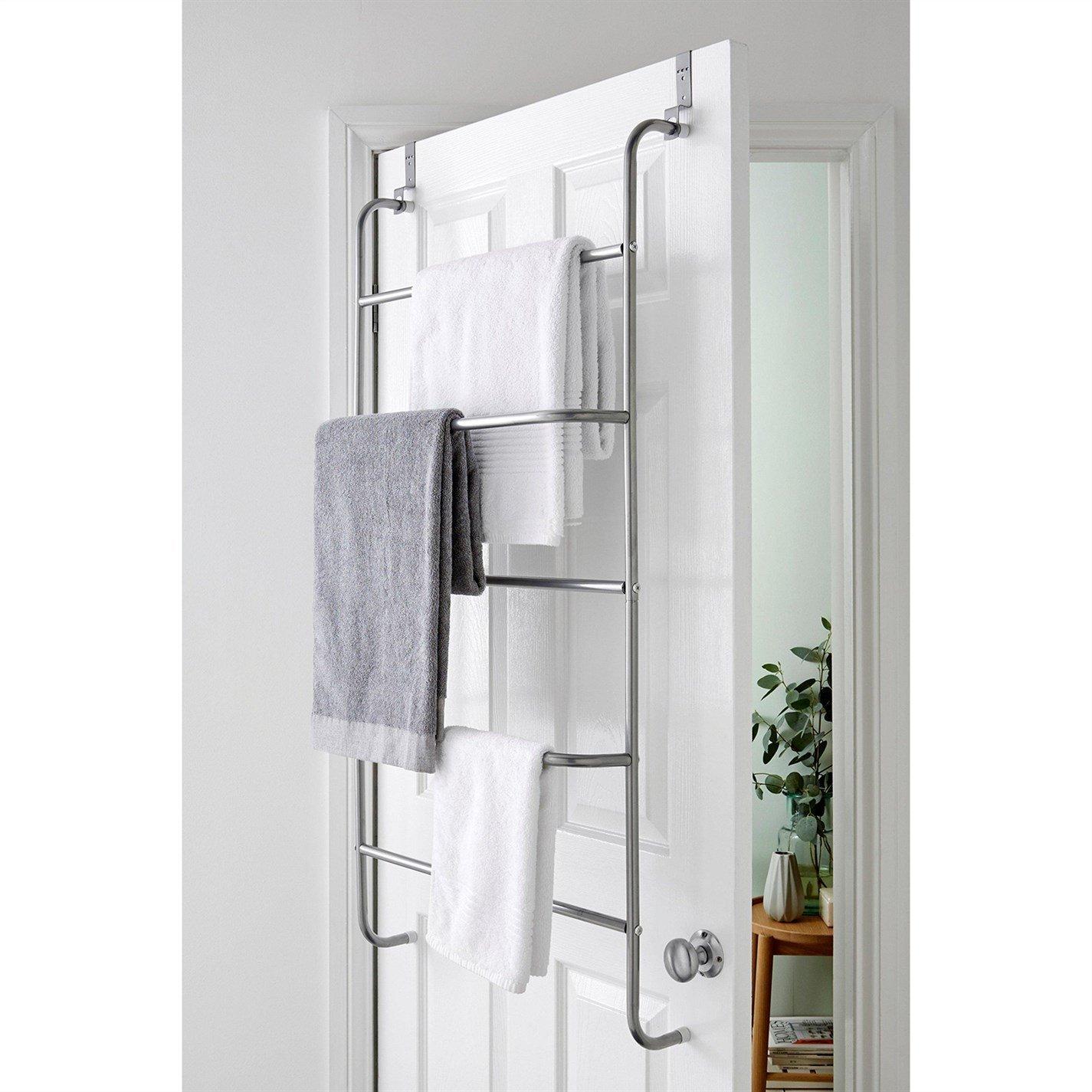 Silver - House of Home - 5 Tier Over Door Clothes Airer Towel Rail Rack - 1