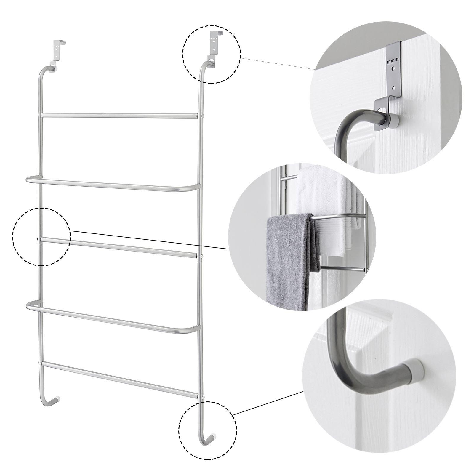 Silver - House of Home - 5 Tier Over Door Clothes Airer Towel Rail Rack - 3