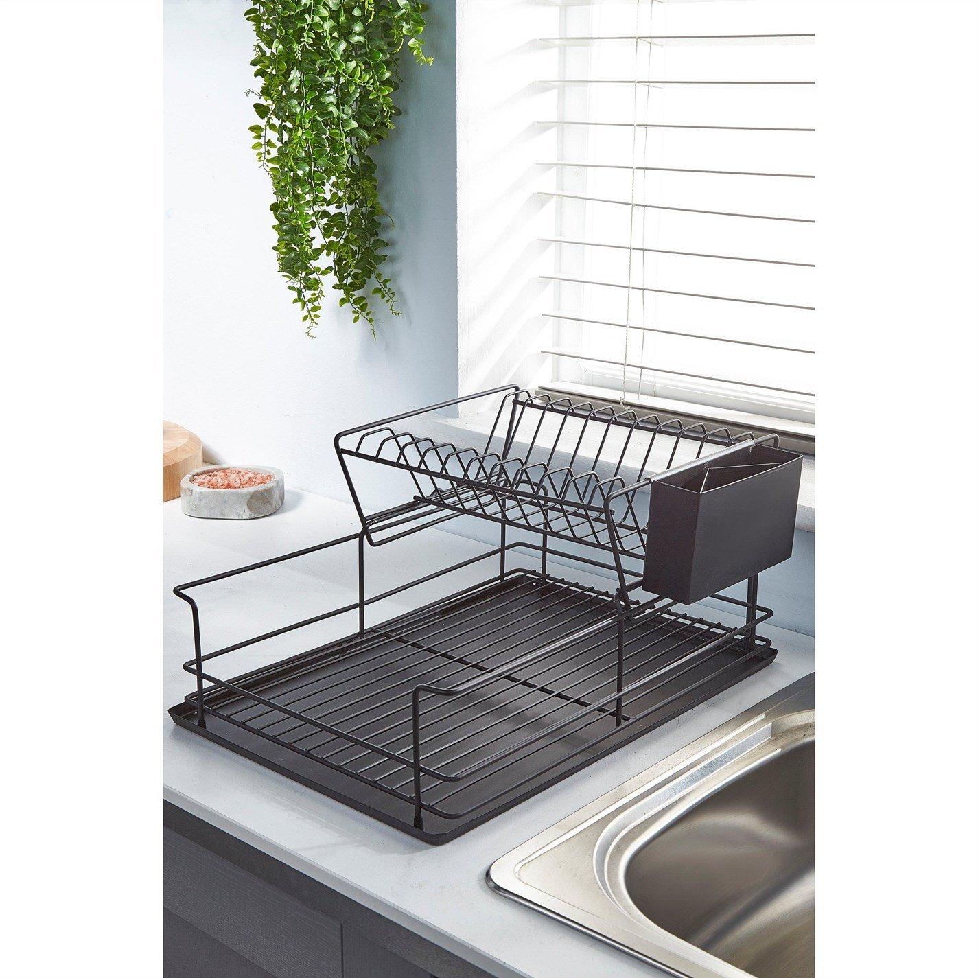 Black - Homelife - Matte Black 2-Tier Steel Dish Drainer - 2