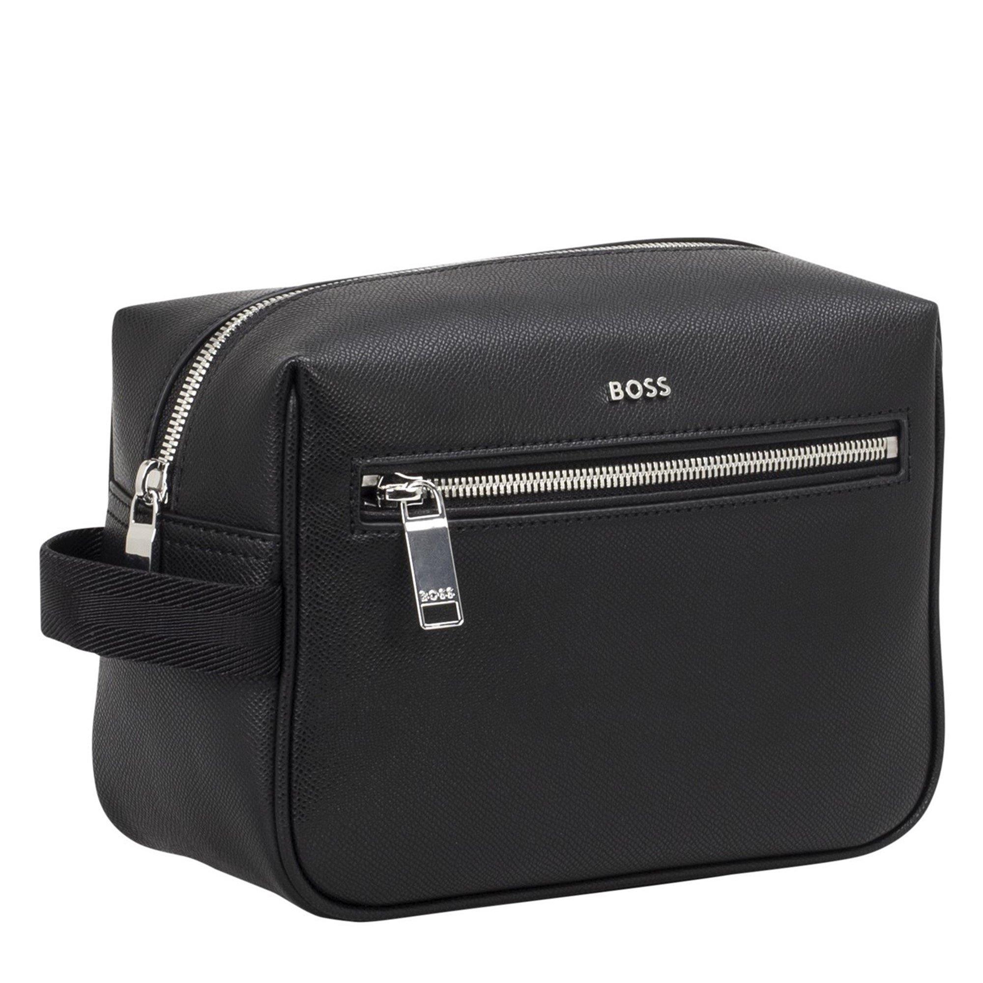 Black 001 - Boss - Mens BOSS Daxter Leather Travel Washbag with Zip Pockets - 1