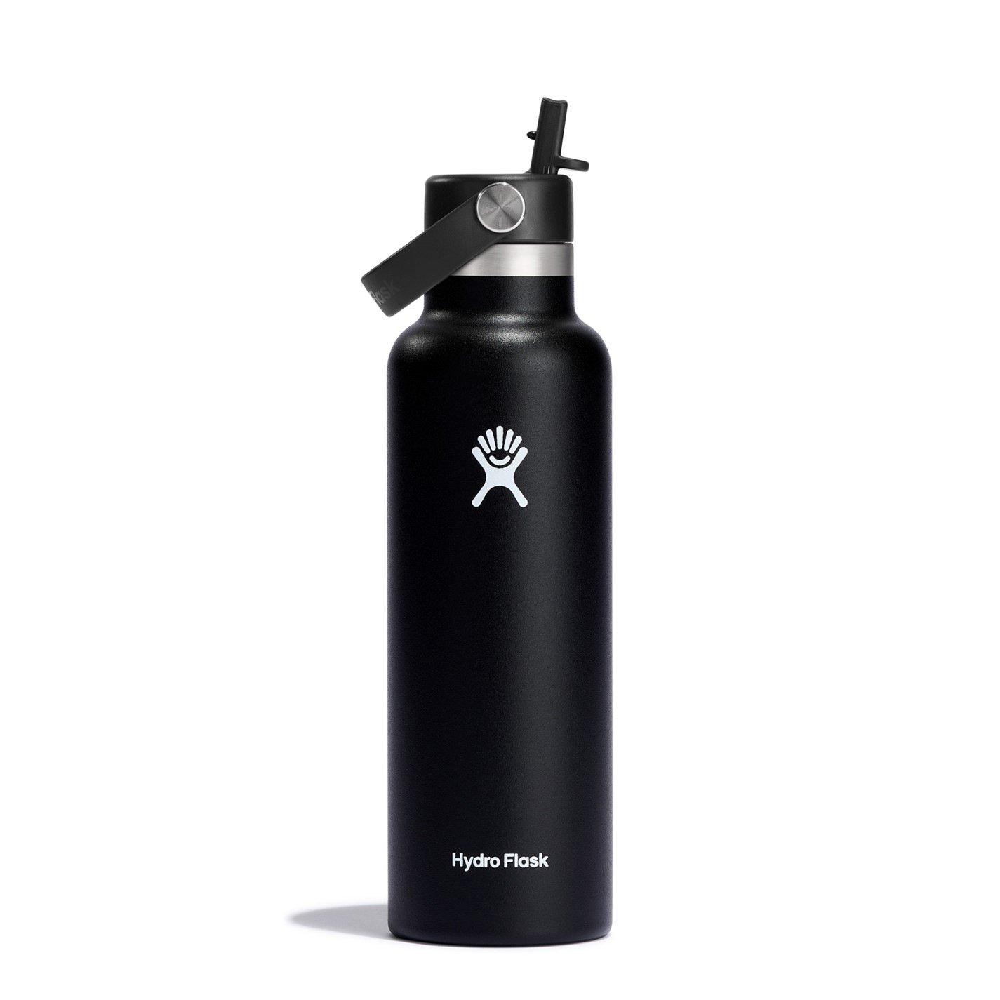 Black - Hydro Flask - Standard Mouth Water Bottle 621 ml (21 oz) with Flex Straw Cap - 1