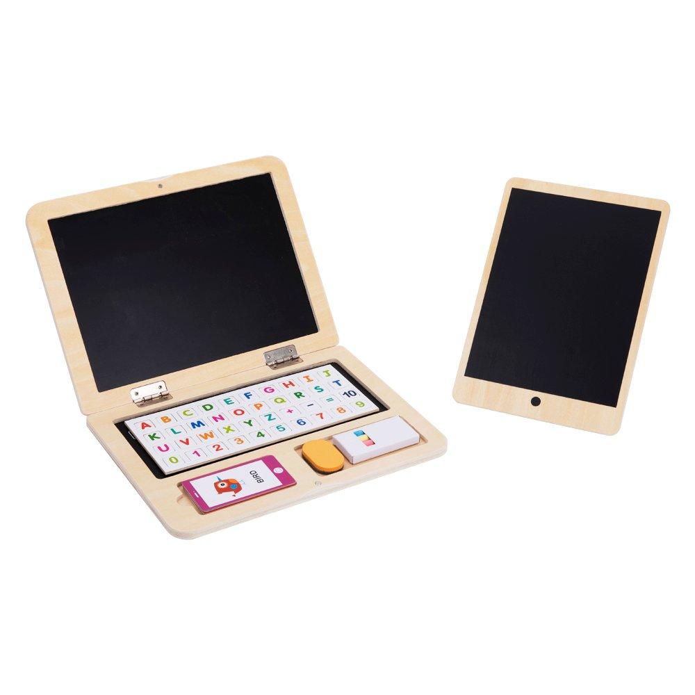 Brown - Tooky Toy - Wooden Laptop and Tablet Set - 4