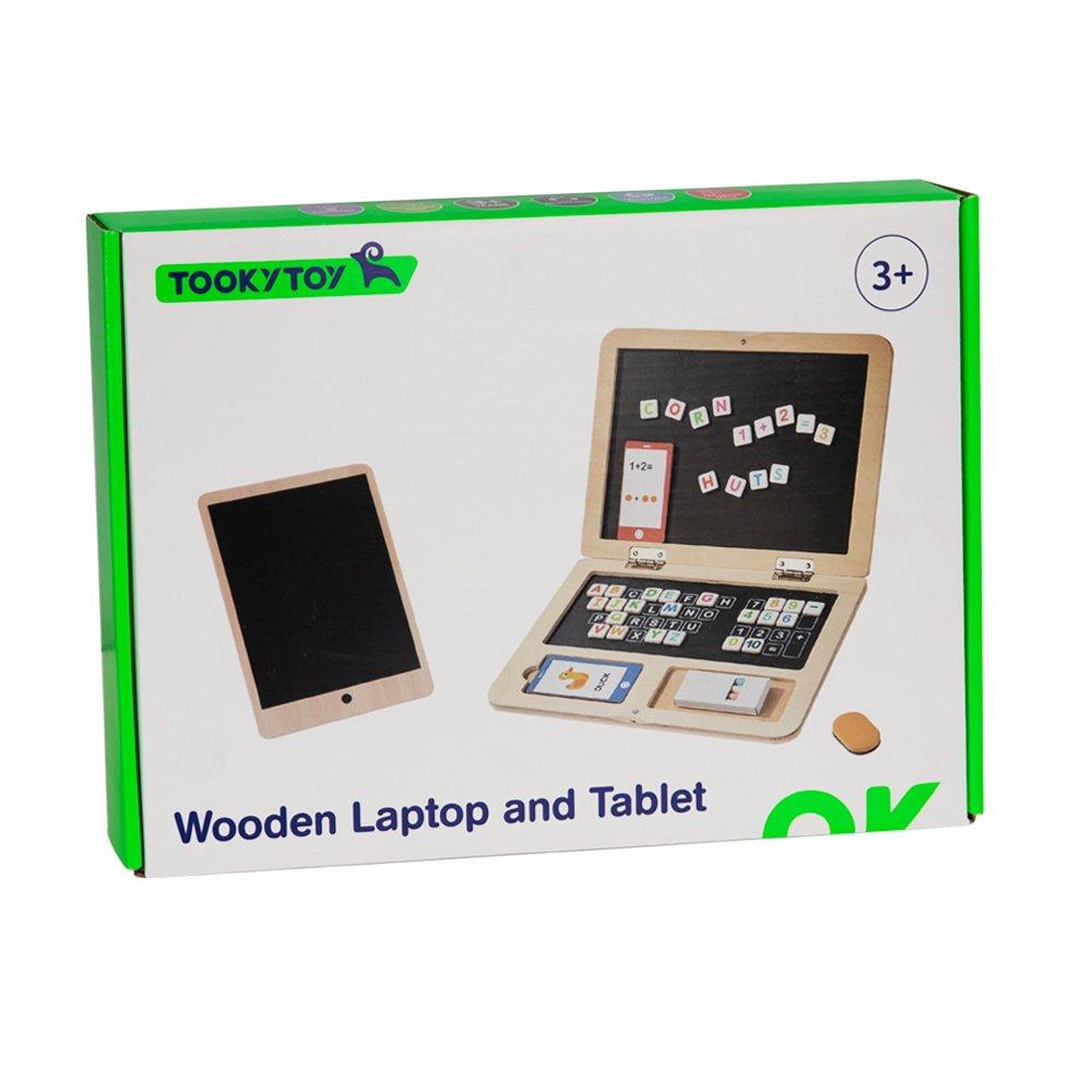Brown - Tooky Toy - Wooden Laptop and Tablet Set - 5