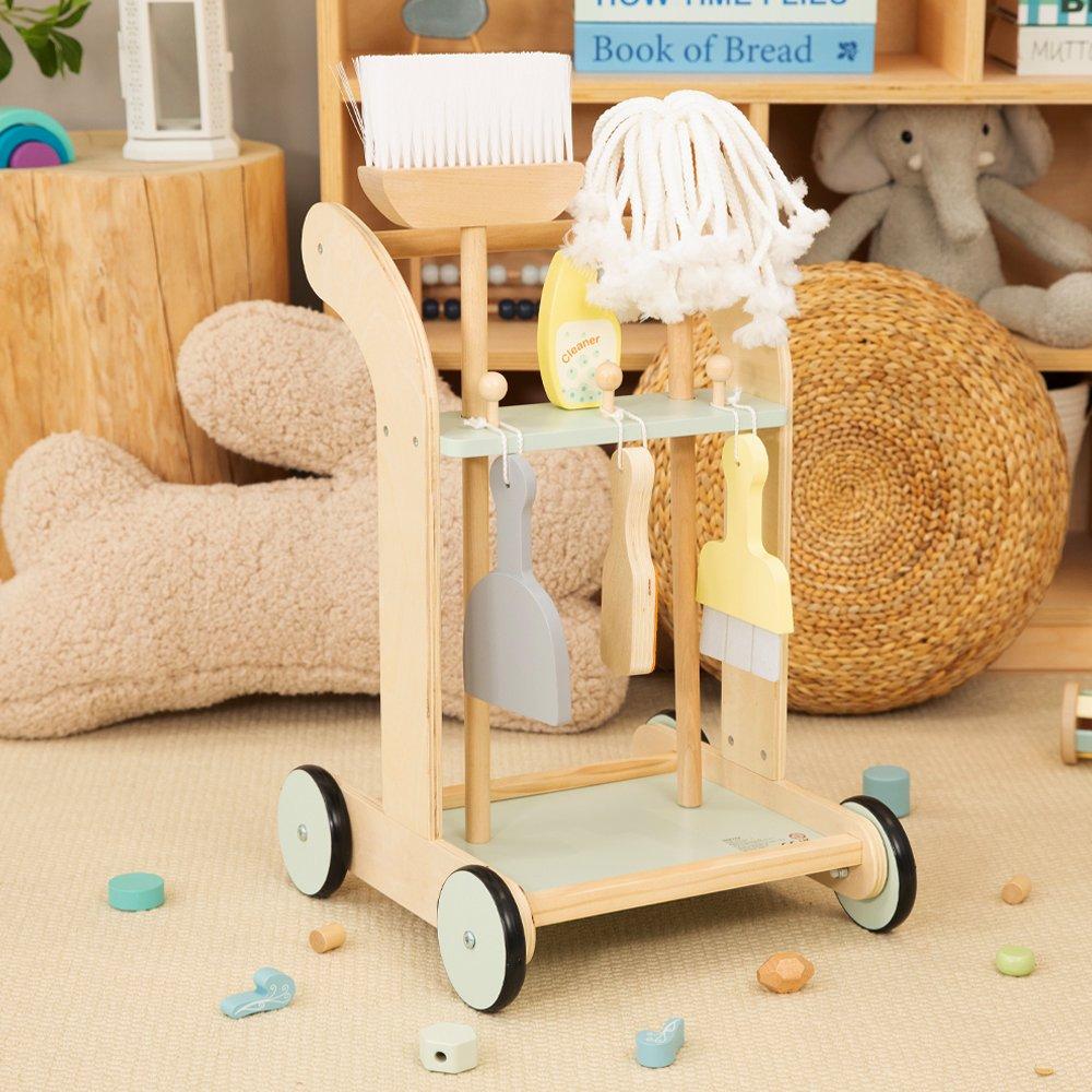 Natural - Tooky Toy - Wooden Cleaning Trolley - 1