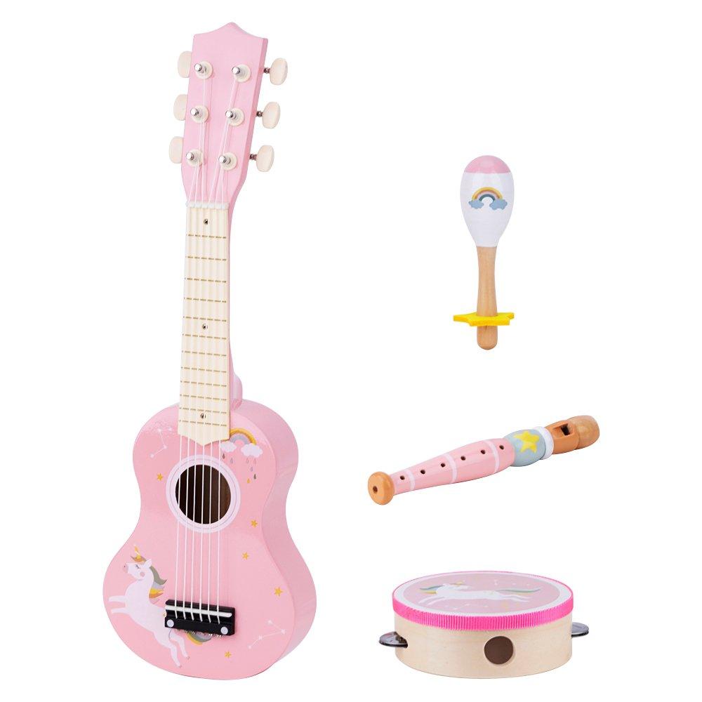 Pink - Tooky Toy - Wooden Unicorn Musical Instrument Set - 4