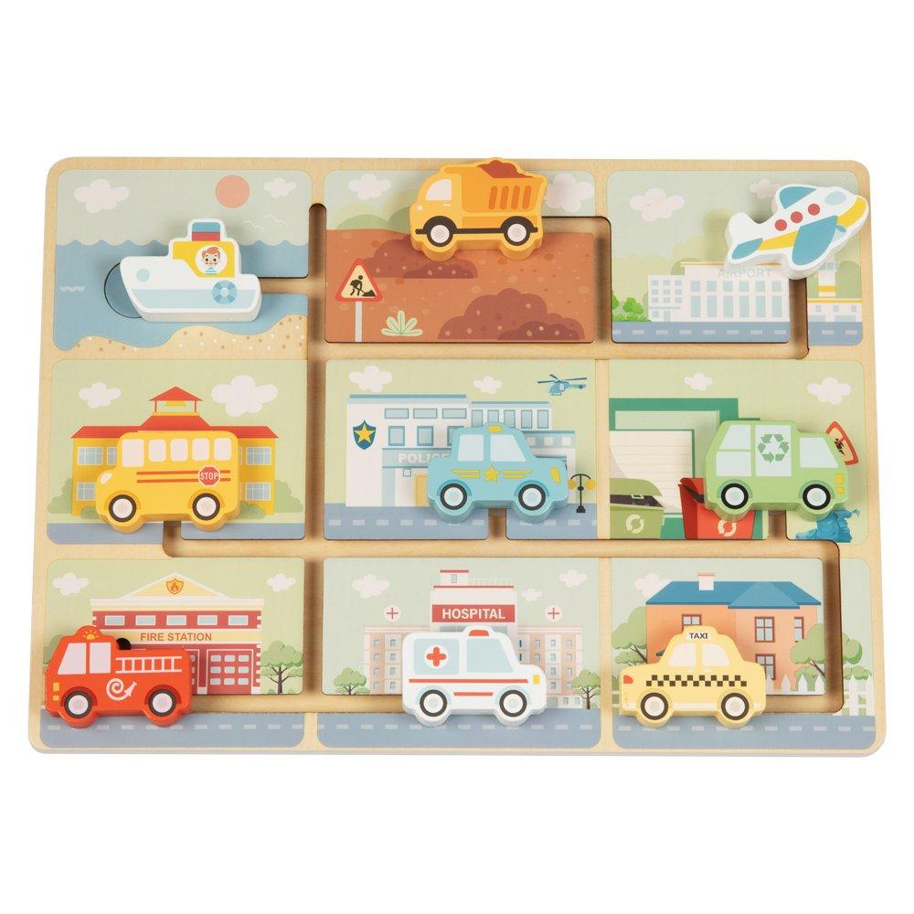 Tooky Toy  Infant Wooden Chunky Vehicle Puzzle - 