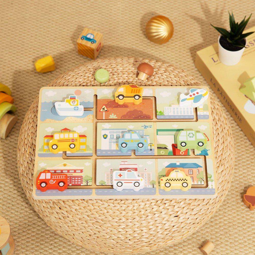 Multi - Tooky Toy - Wooden Chunky Vehicle Puzzle - 3