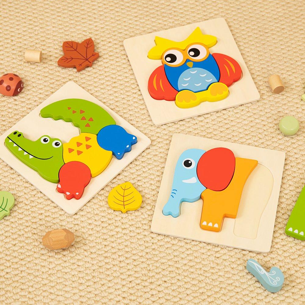 Multi - Tooky Toy - Wooden 3 Piece Animal Puzzle - 1
