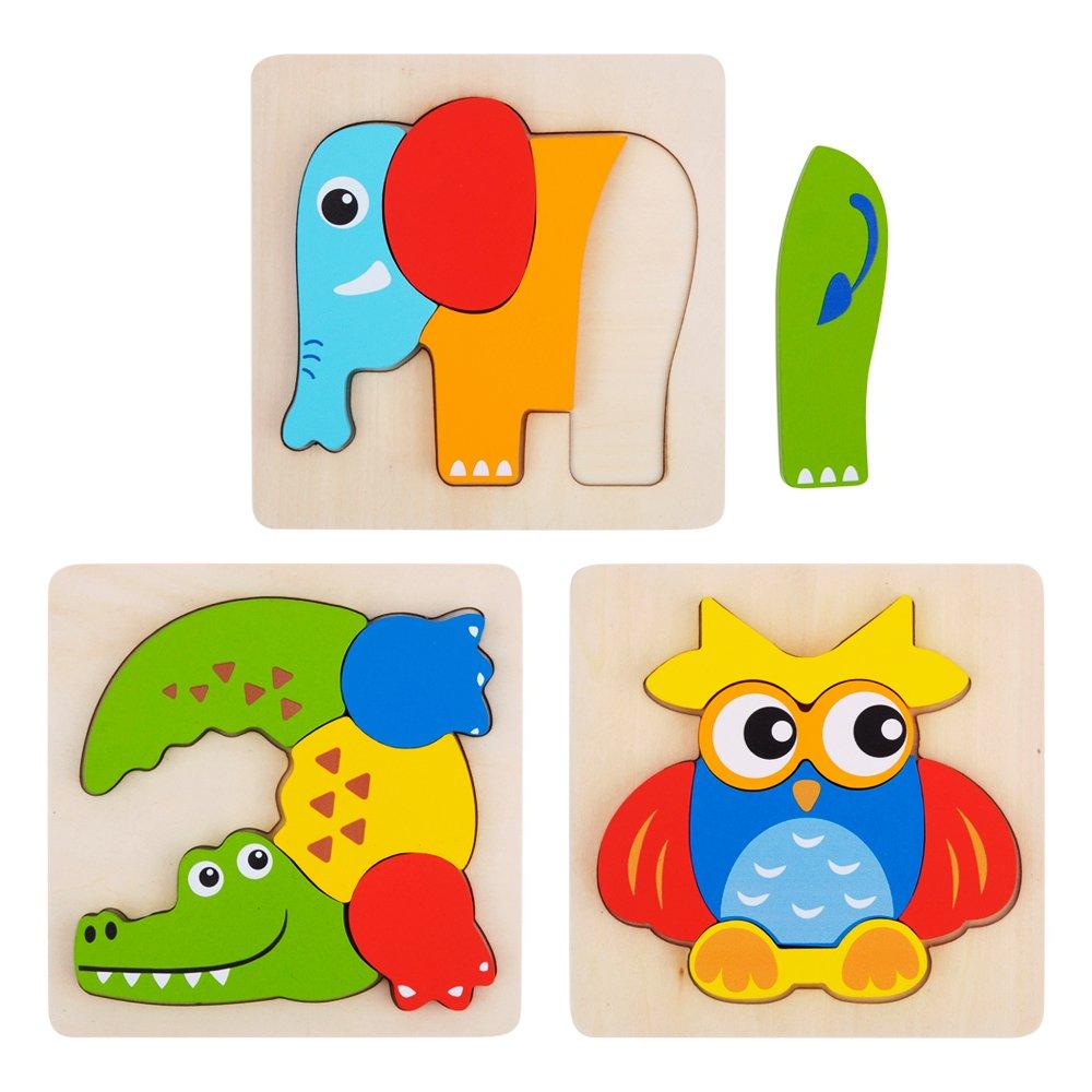 Multi - Tooky Toy - Wooden 3 Piece Animal Puzzle - 4