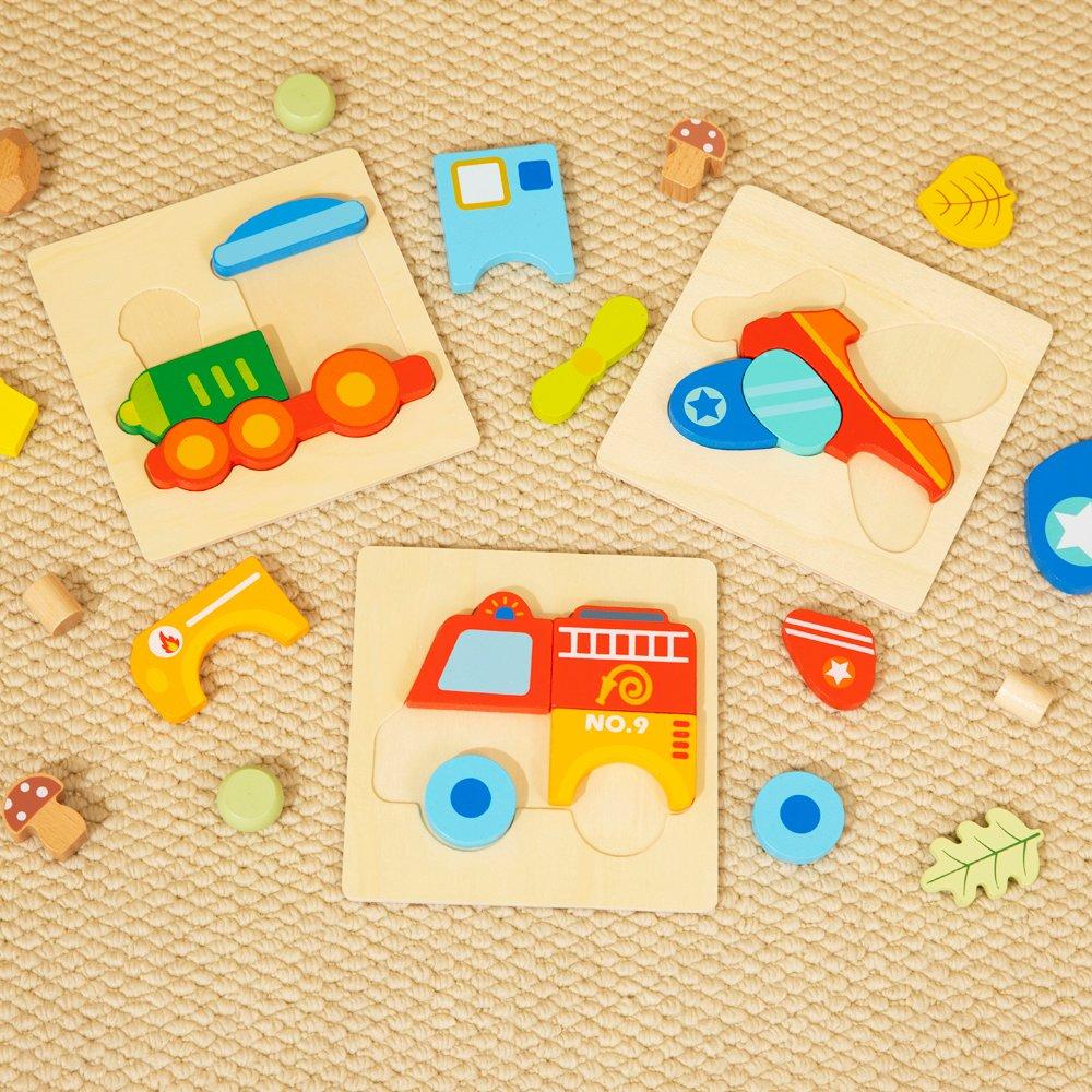 Multi - Tooky Toy - Wooden 3 Piece Vehicle Puzzle - 3