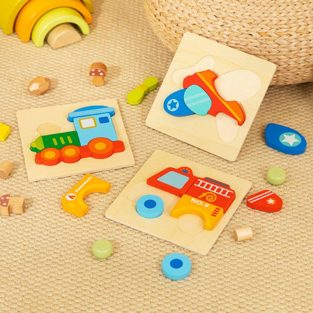 Multi - Tooky Toy - Wooden 3 Piece Vehicle Puzzle - 4