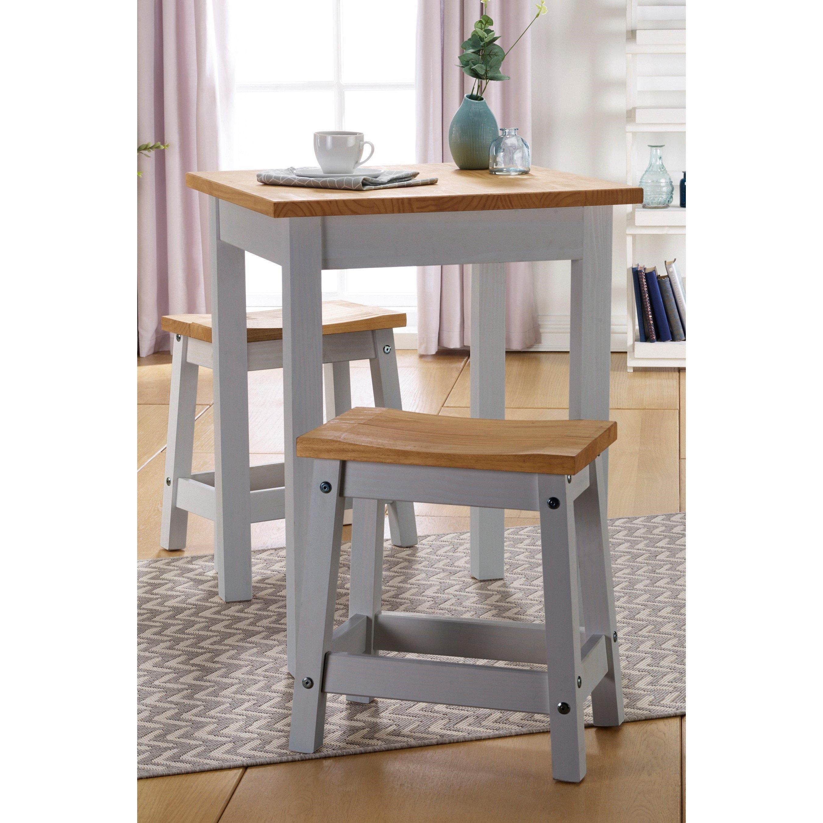 Grey - Homelife - Solid Pine Square Table and Stools Dining Set - 2
