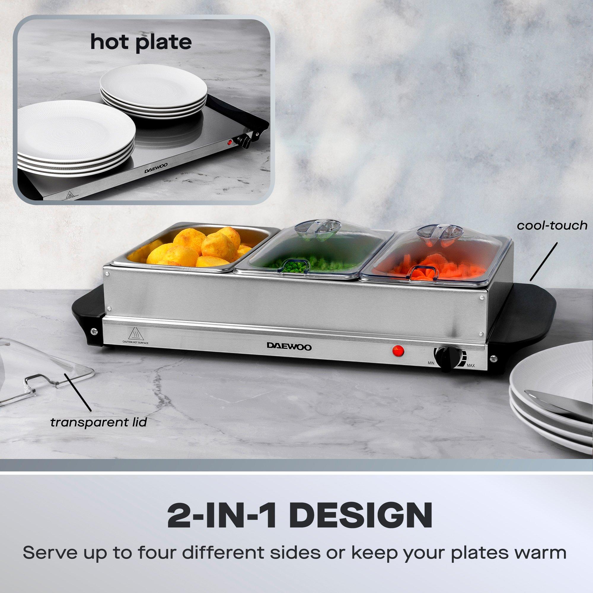 Silver - Daewoo Electricals - 4 Pot Large Buffet Server and Hot Plate - 3