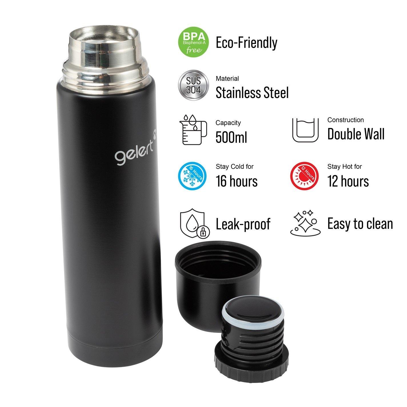 Black - Gelert - Insulated Flask 500ml - 2
