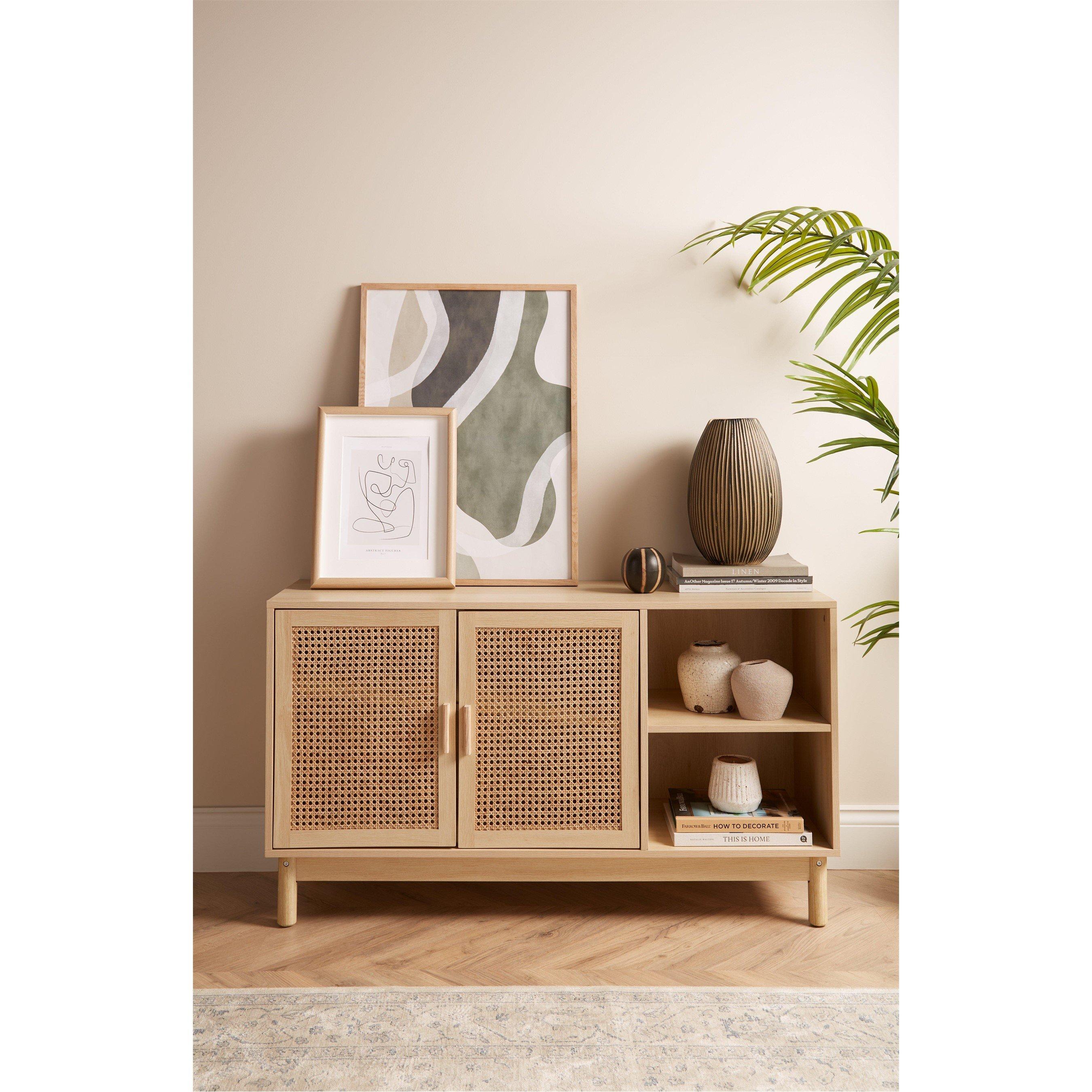 Oak - Homelife - Maya Rattan Fronted Sideboard - 1
