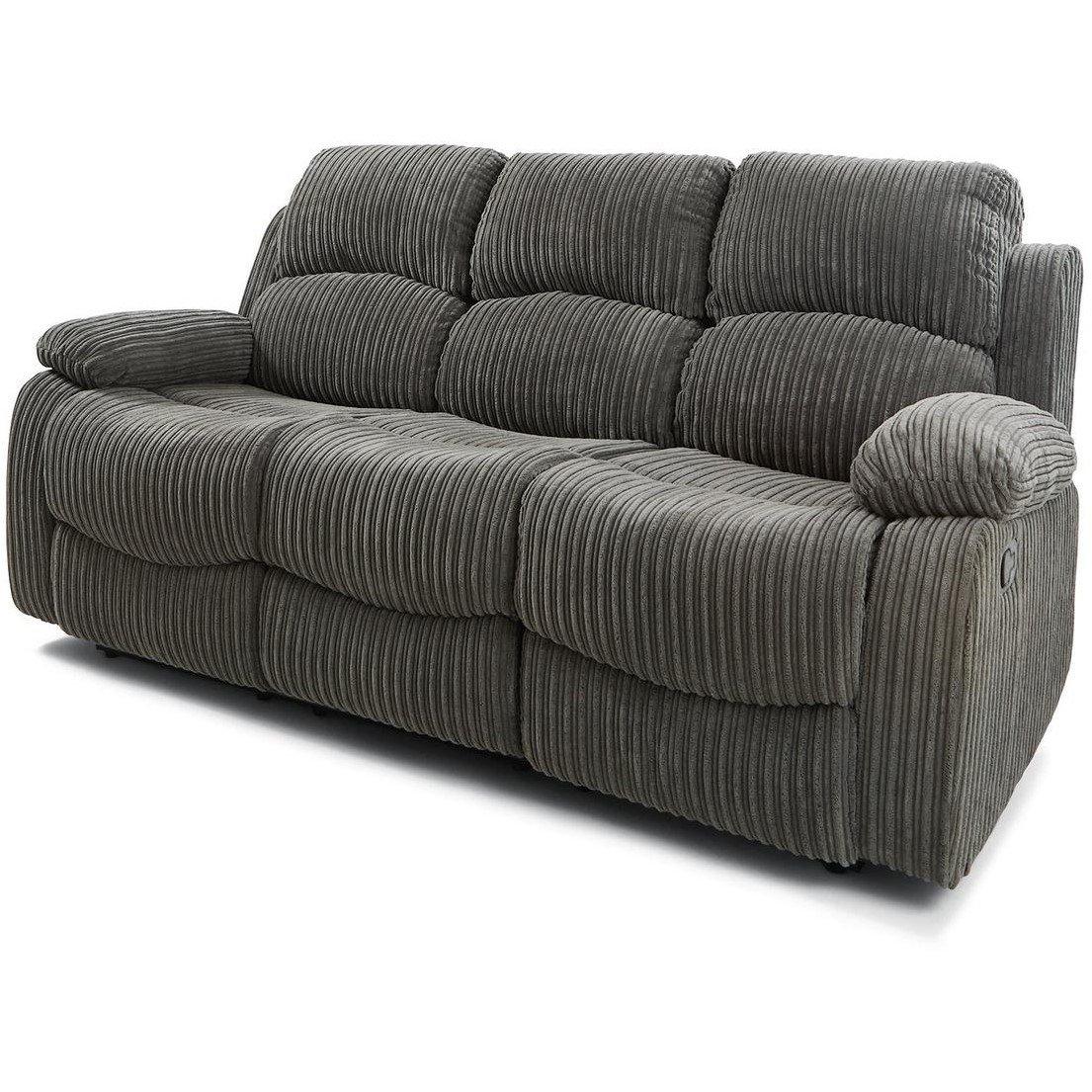 Grey - Homelife - Canterbury Jumbo Cord Recliner 3 Seater Sofa - 2