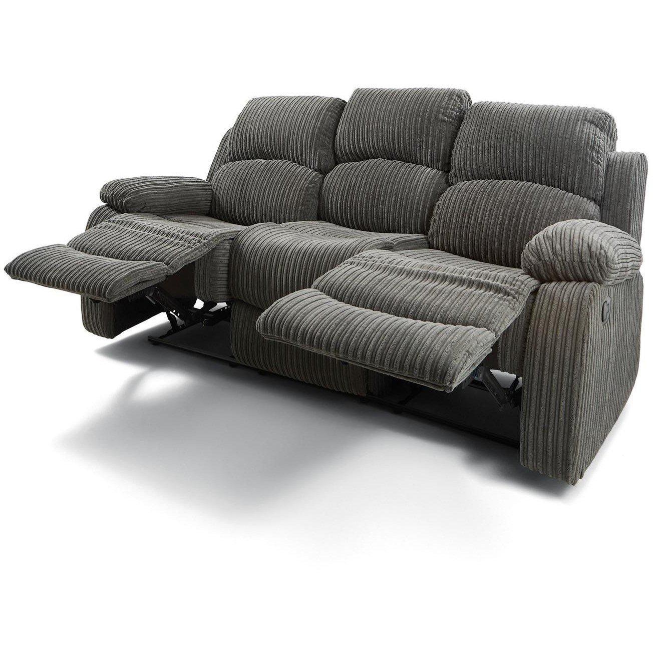 Grey - Homelife - Canterbury Jumbo Cord Recliner 3 Seater Sofa - 3