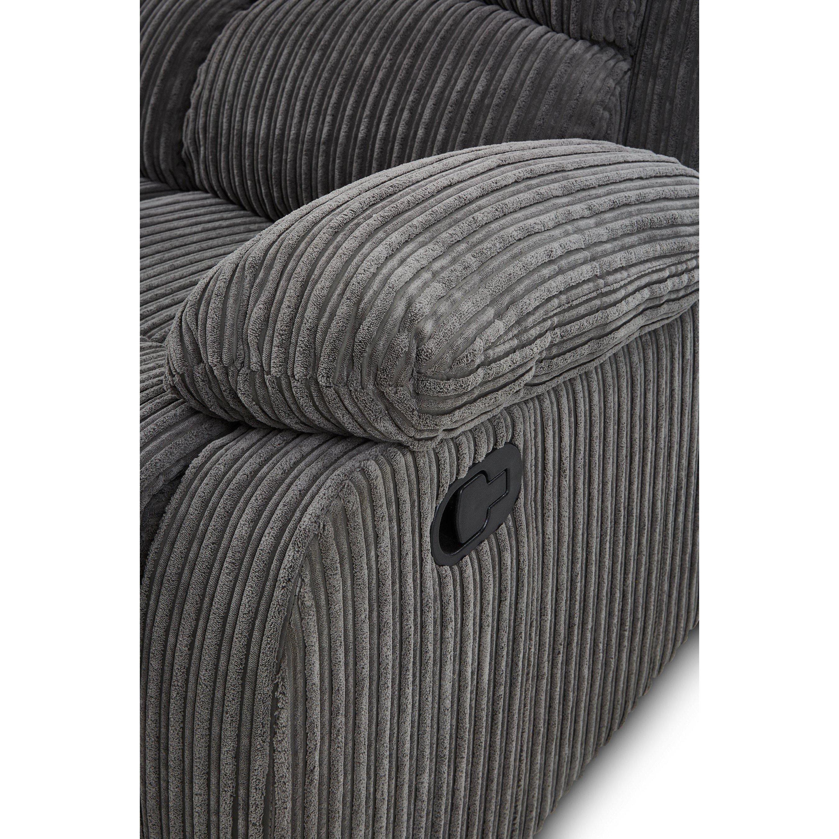 Grey - Homelife - Canterbury Jumbo Cord Recliner 3 Seater Sofa - 5