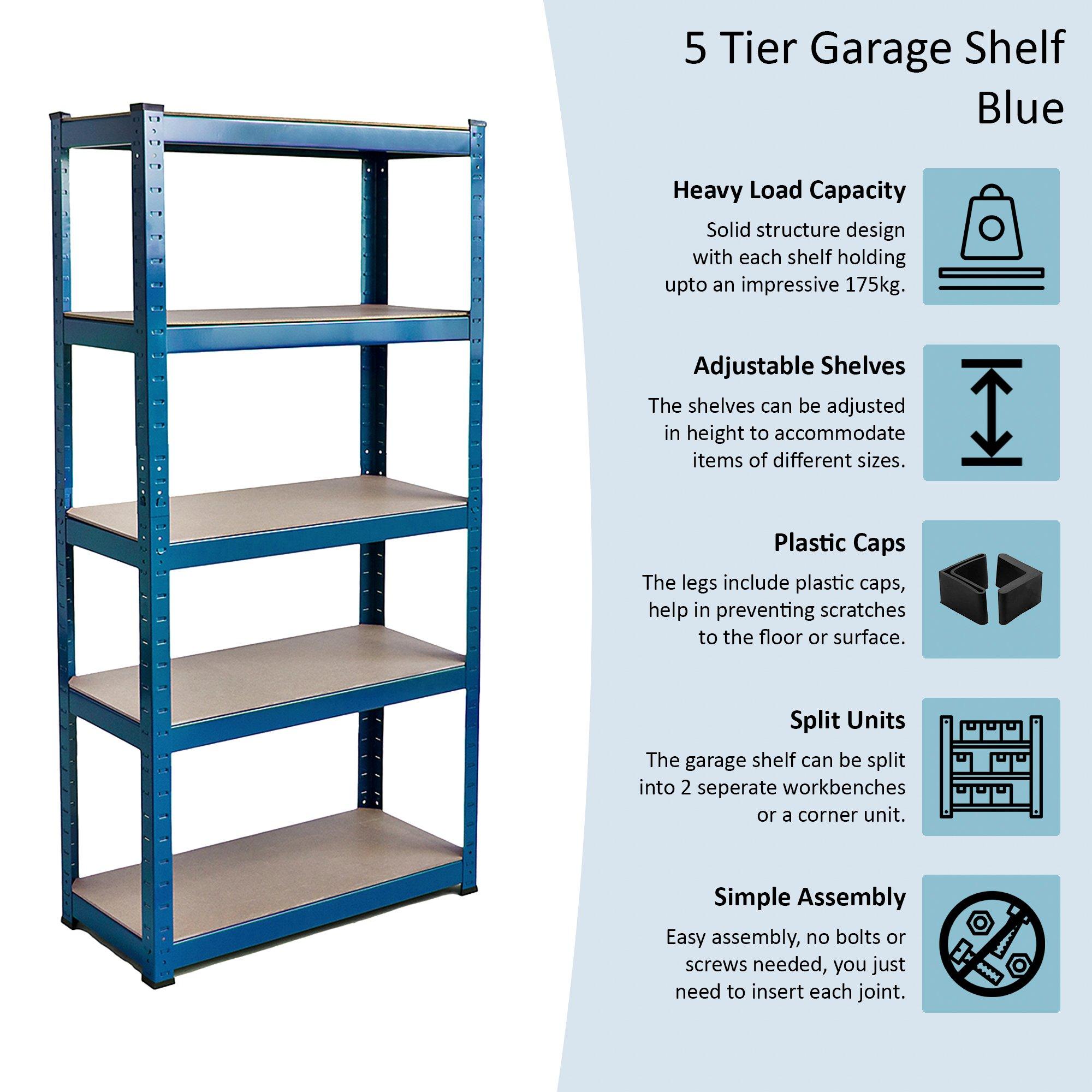 Blue - Lassic - Home Vida 5 Tier Garage Shelf, Large - 8