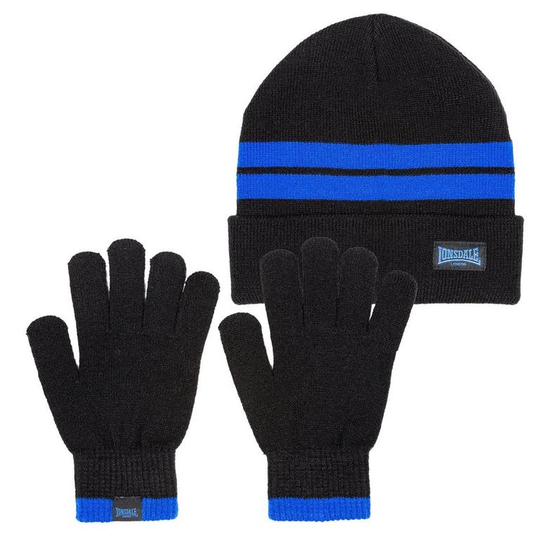 Noir/Bleu - Lonsdale - Junior Winter Hat and Gloves Set - 1