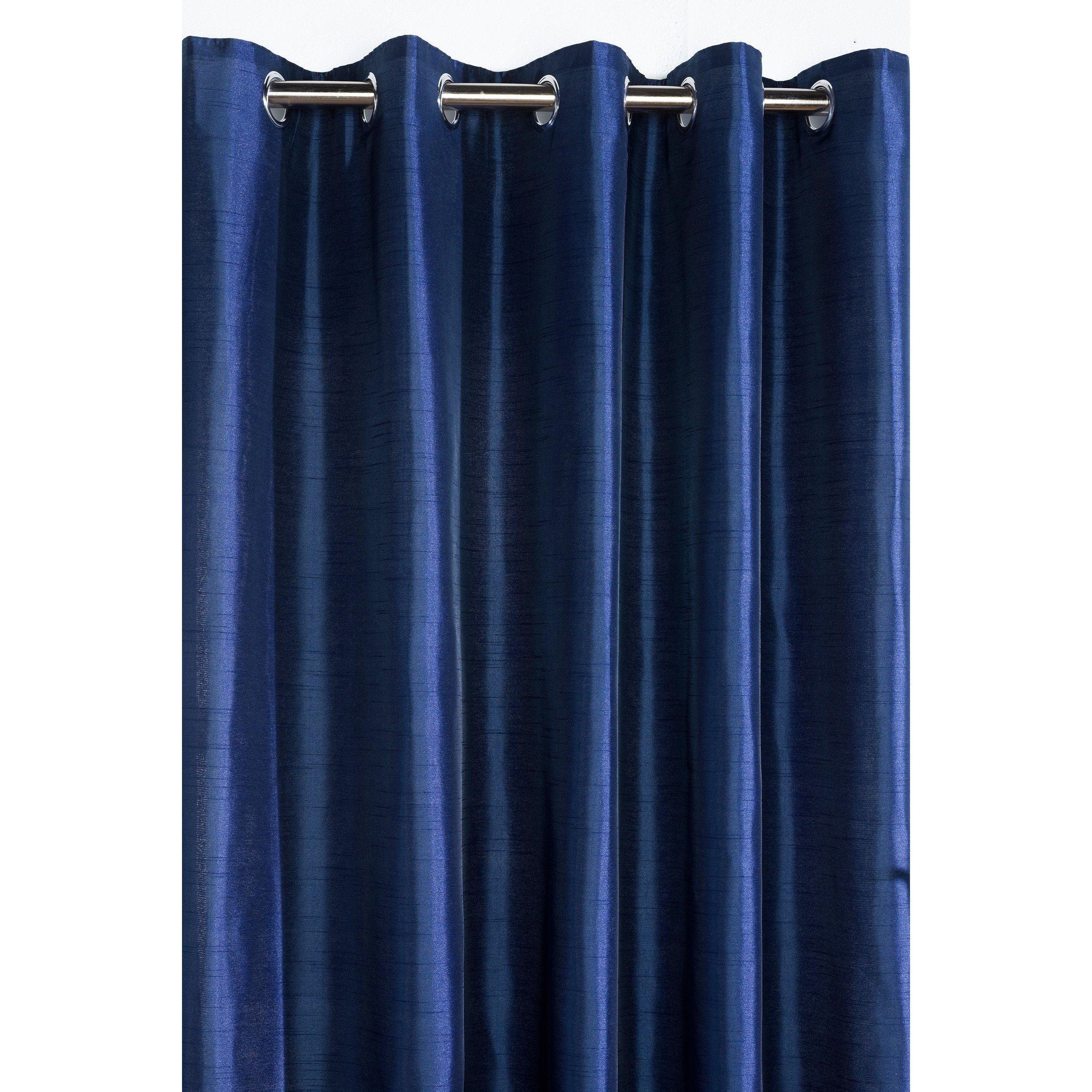 Navy - Homelife - Faux Silk Eyelet Curtains - 2