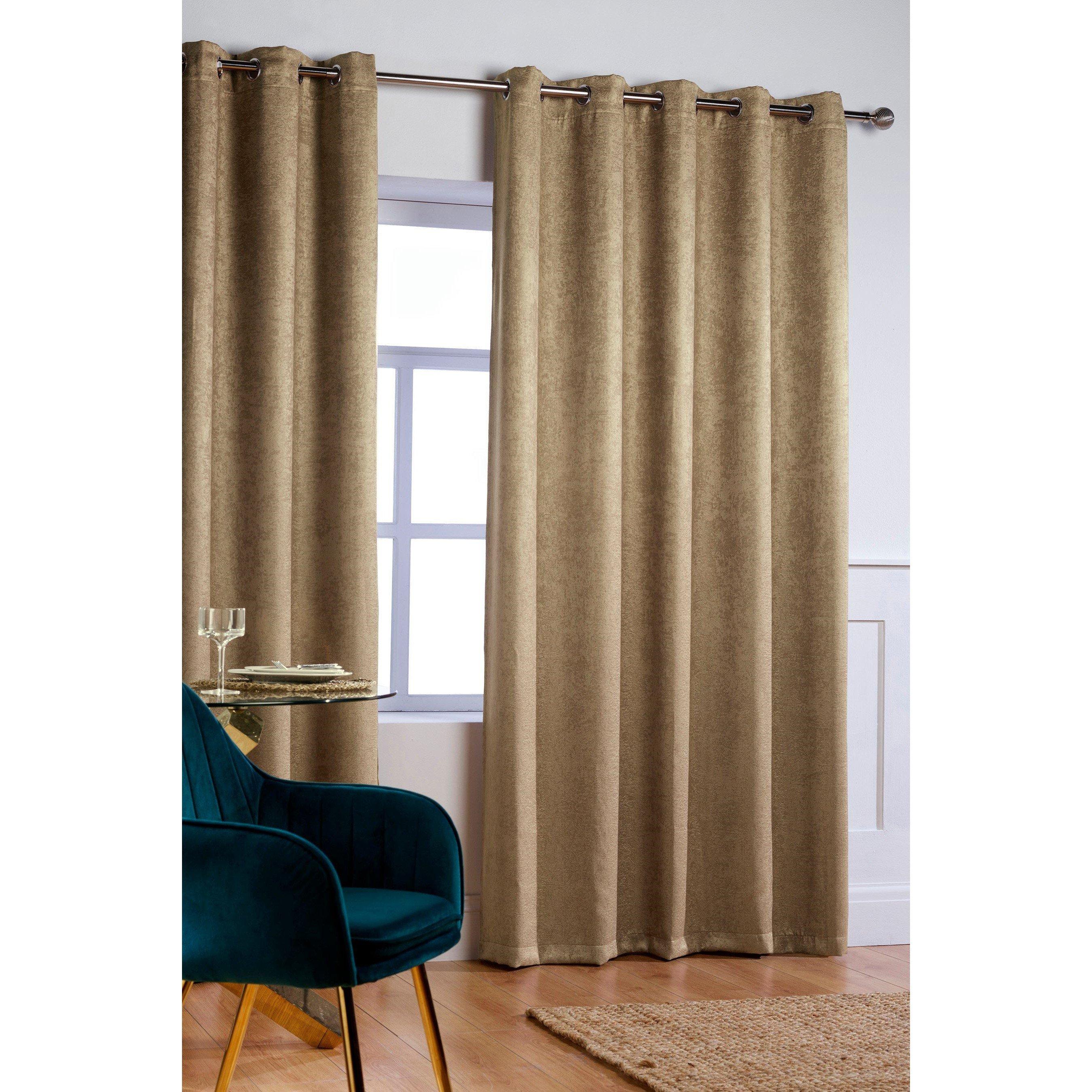 Latte - Homelife - Crinkle Woven Blackout Eyelet Curtains - 1