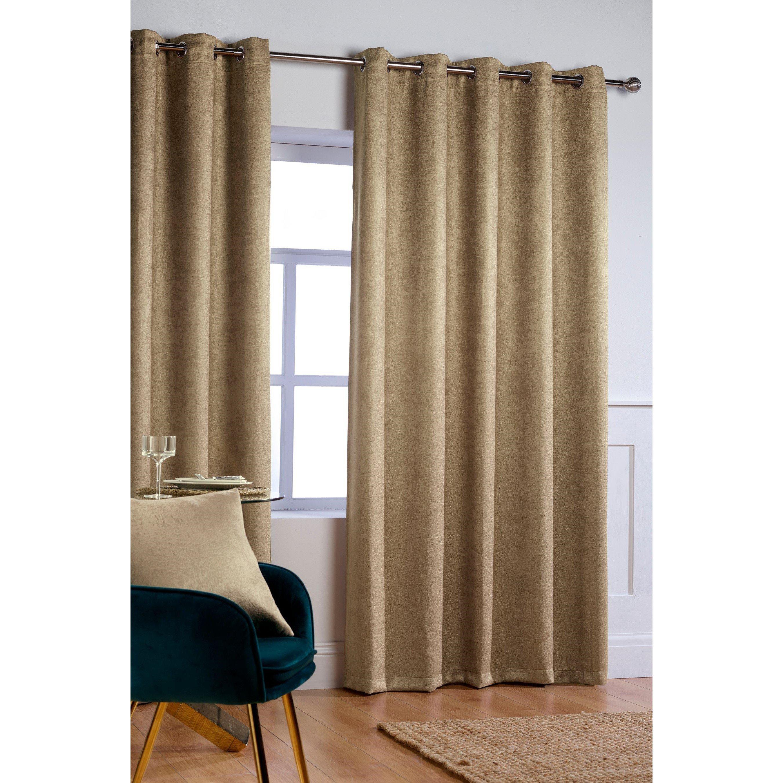 Latte - Homelife - Crinkle Woven Blackout Eyelet Curtains - 2