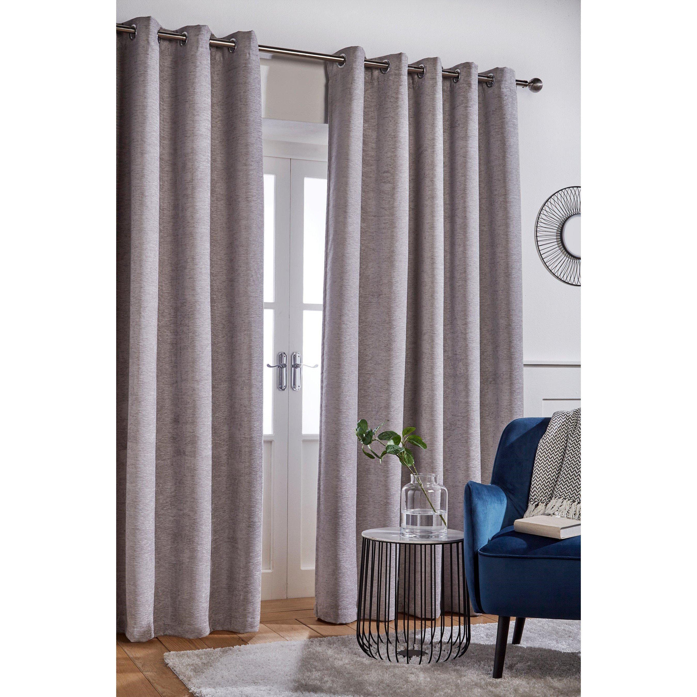 Grey - Homelife - Chenille Woven Eyelet Curtains - 1