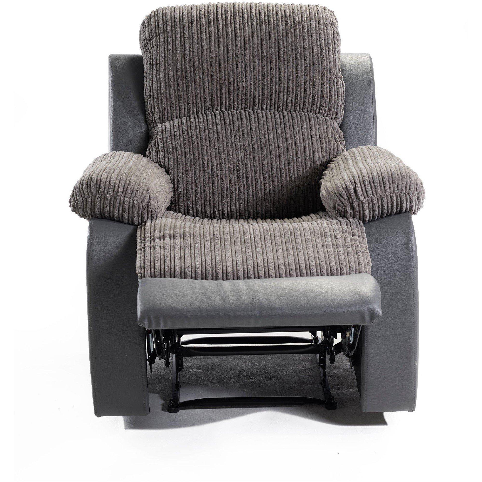 Grey - Homelife - Canterbury Cord/Faux Leather Recliner Armchair - 2