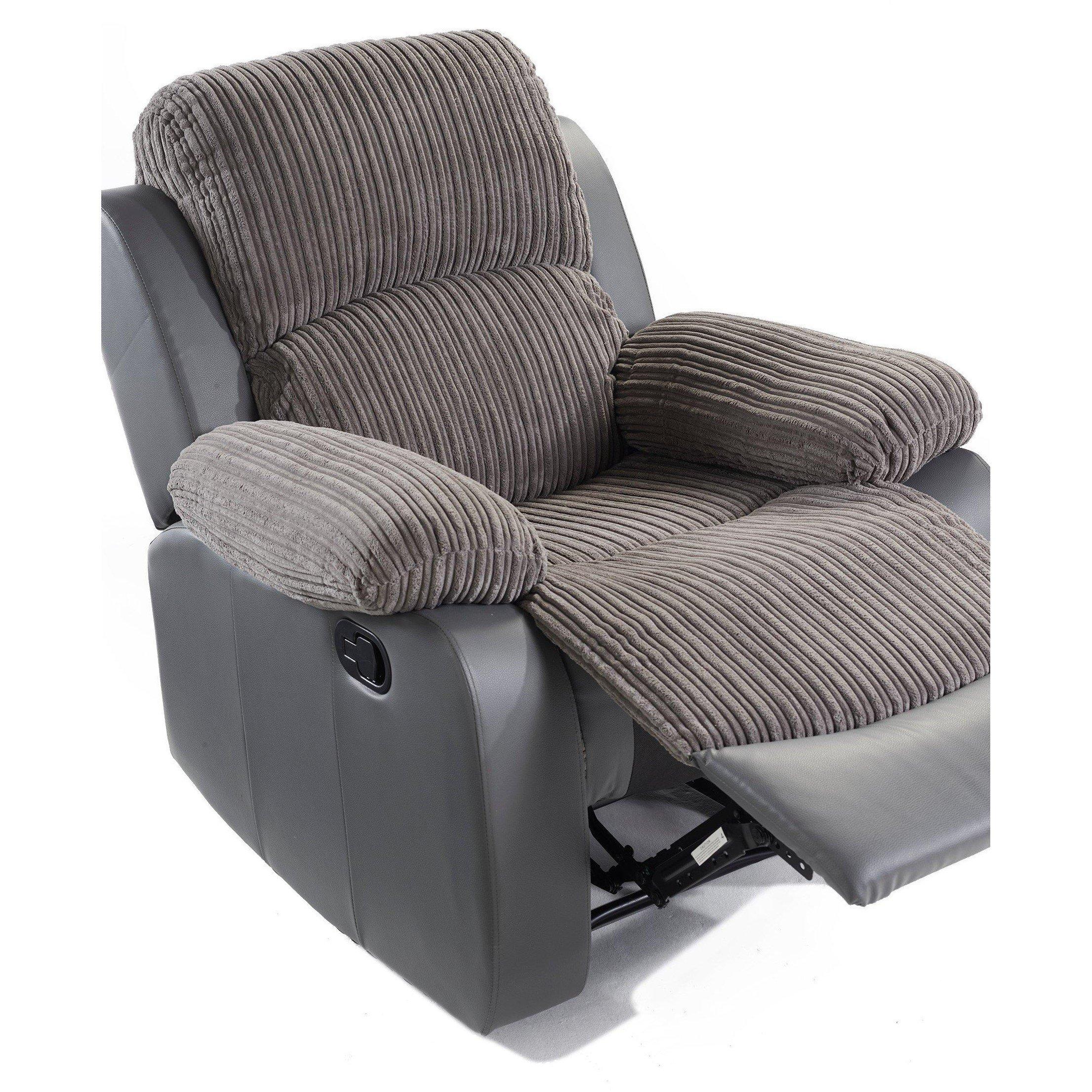 Grey - Homelife - Canterbury Cord/Faux Leather Recliner Armchair - 5