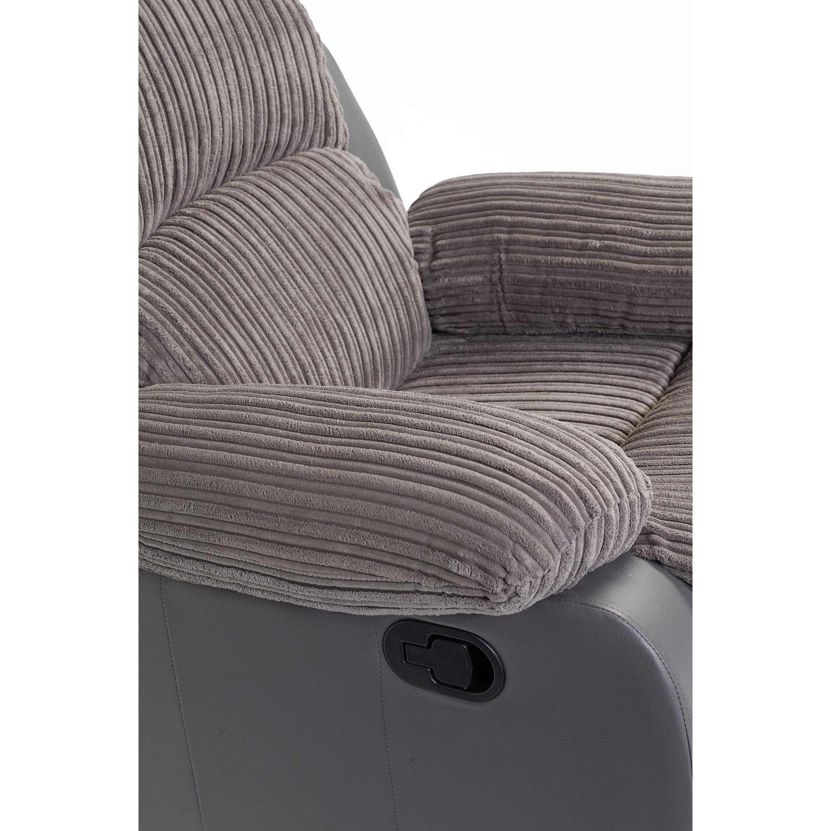 Grey - Homelife - Canterbury Cord/Faux Leather Recliner Armchair - 6