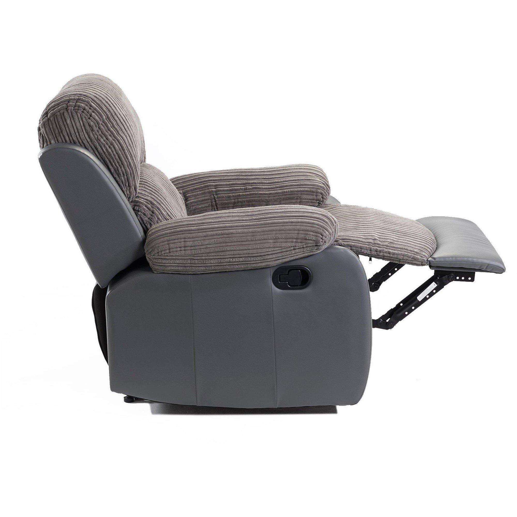 Grey - Homelife - Canterbury Cord/Faux Leather Recliner Armchair - 7
