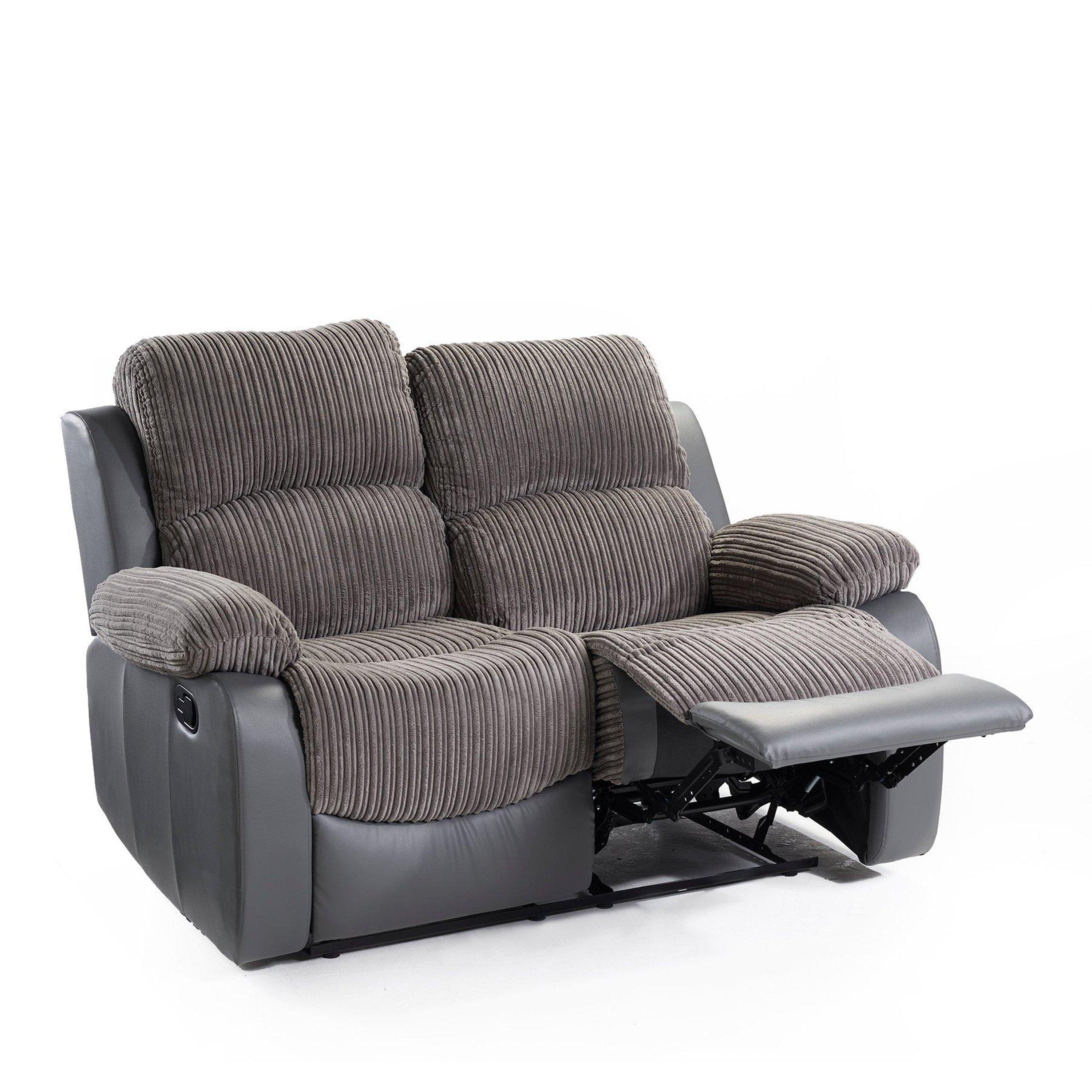 Homelife Canterbury Cord/Faux Leather Recliner 2 Seater Sofa