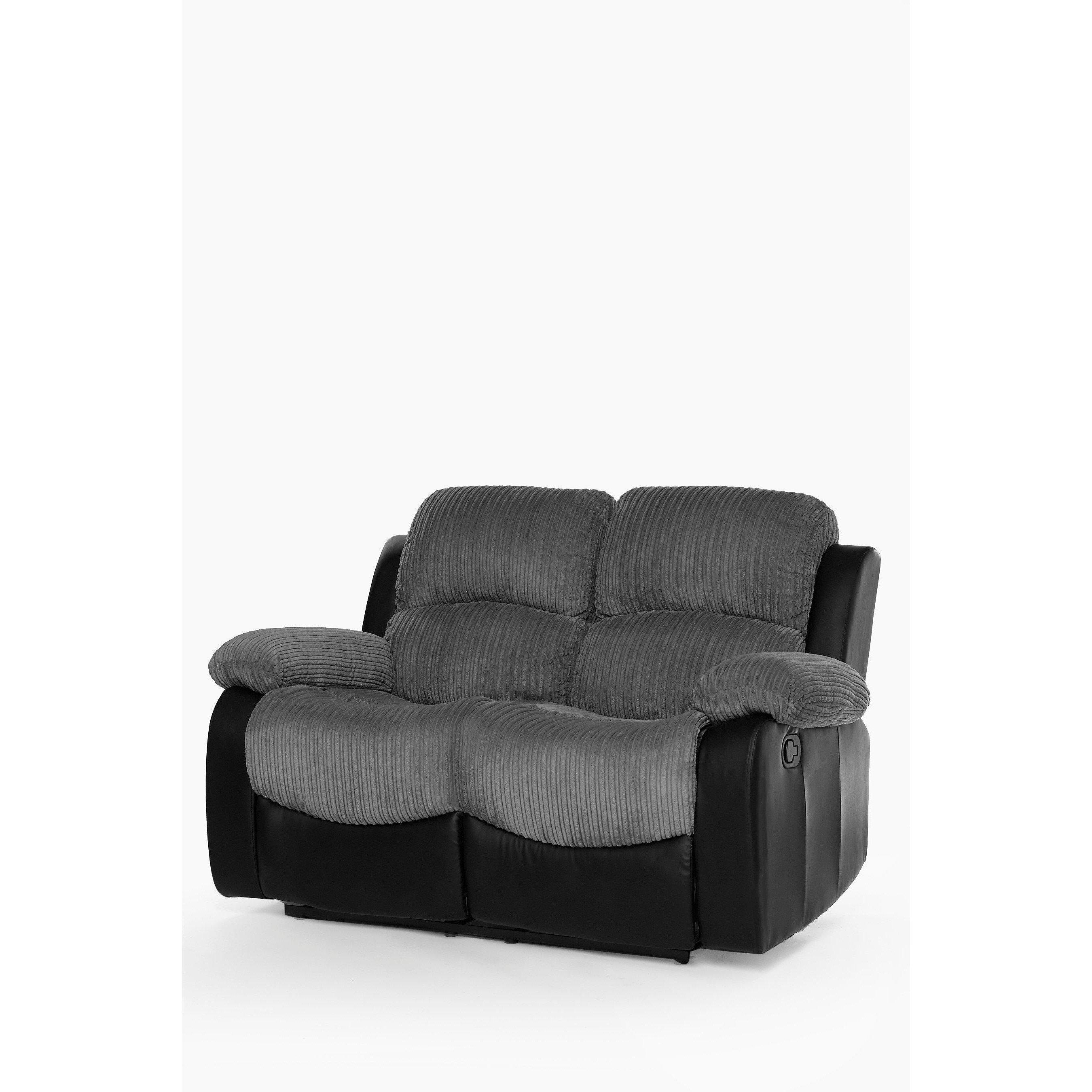 Black - Homelife - Canterbury Cord/Faux Leather Recliner 2 Seater Sofa - 2